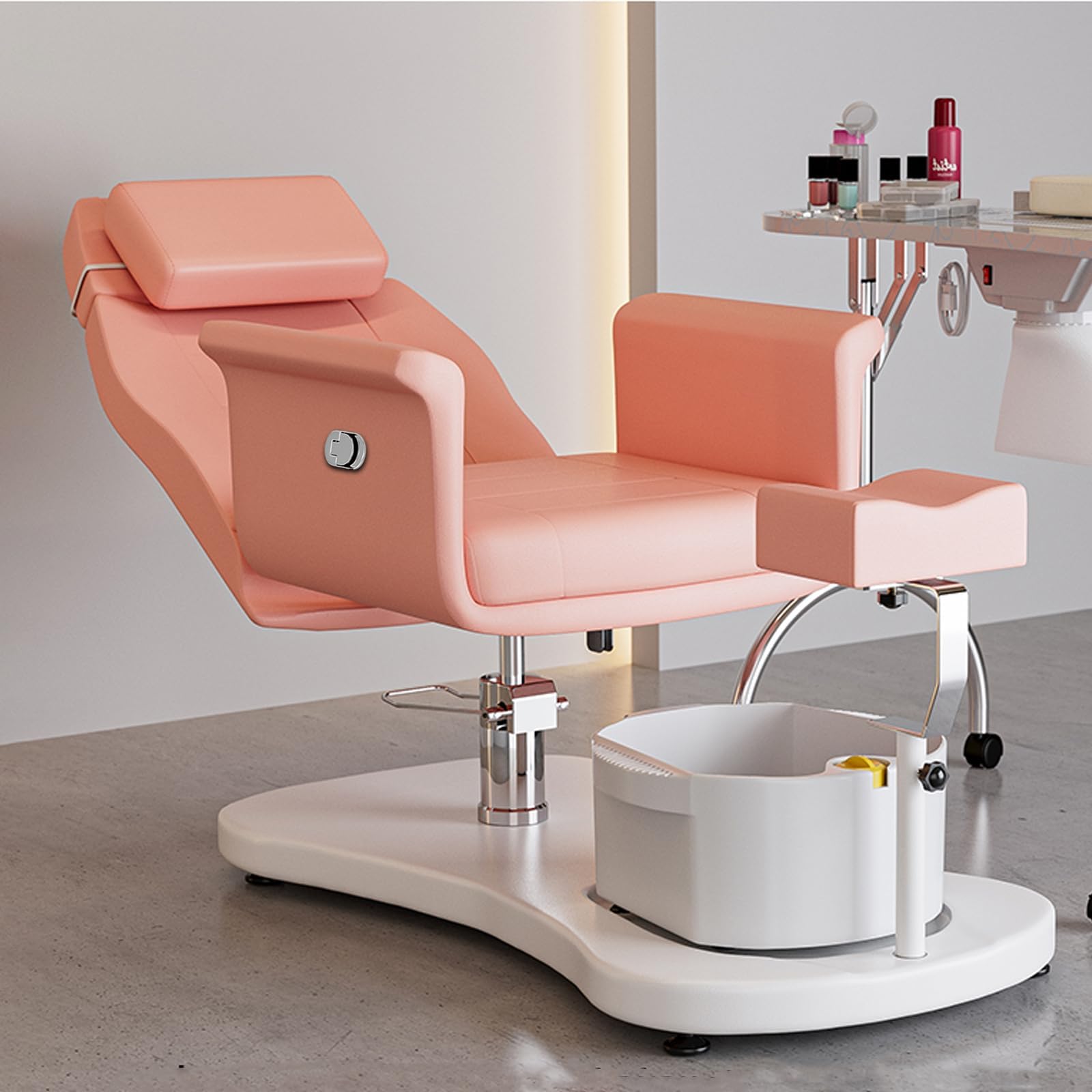 VARONXE Pedicure Chair for Nail Tech No Plumbing, Portable Pedicure Station for Foot Spa w/Pedicure Stand and Massage Foot Bath, Professional Gel Jelly Pedicure Chairs, Pink