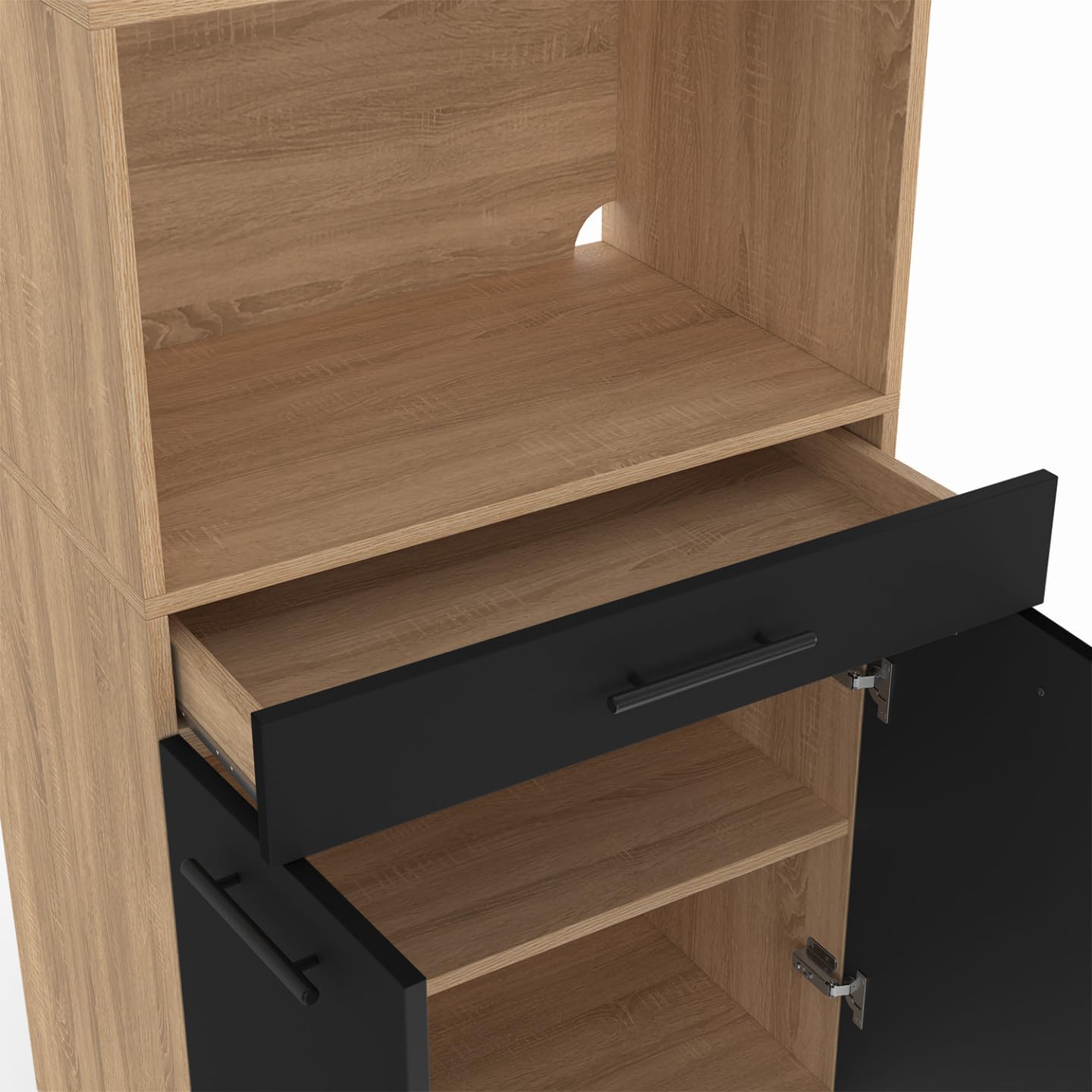 IDMarket - Buffet mi-Haut de Cuisine pour Micro-Onde 60 cm CINA 1 tiroir 2 Portes façon hêtre et Noir
