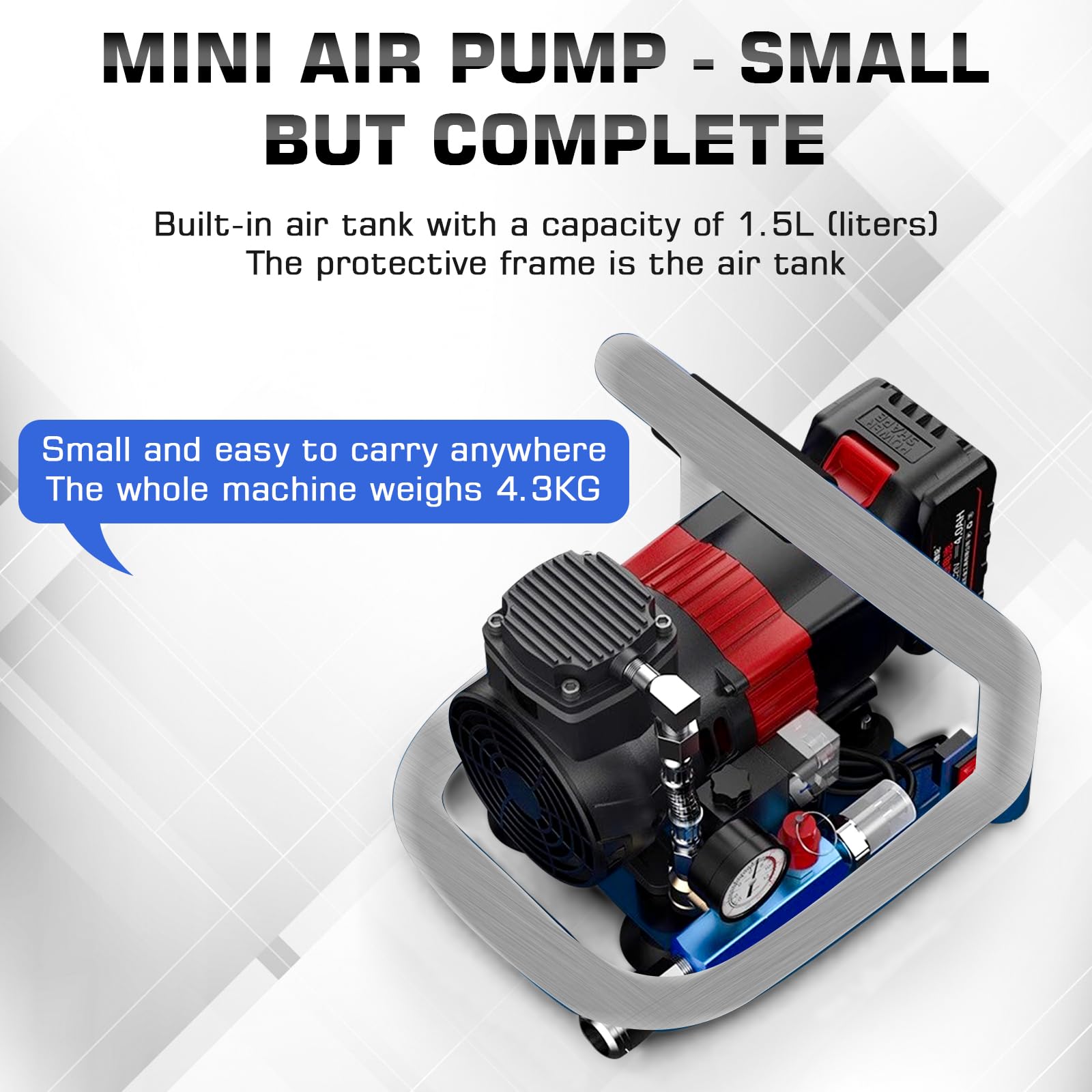 Akku Kompressor Druckluftkompressor kompatibel mit Makita 18V Akku, Geräuscharmer Tragbarer Luftkompressor, Maximaler Druck 8 Bar, 1.5L Gasflaschenkapazität