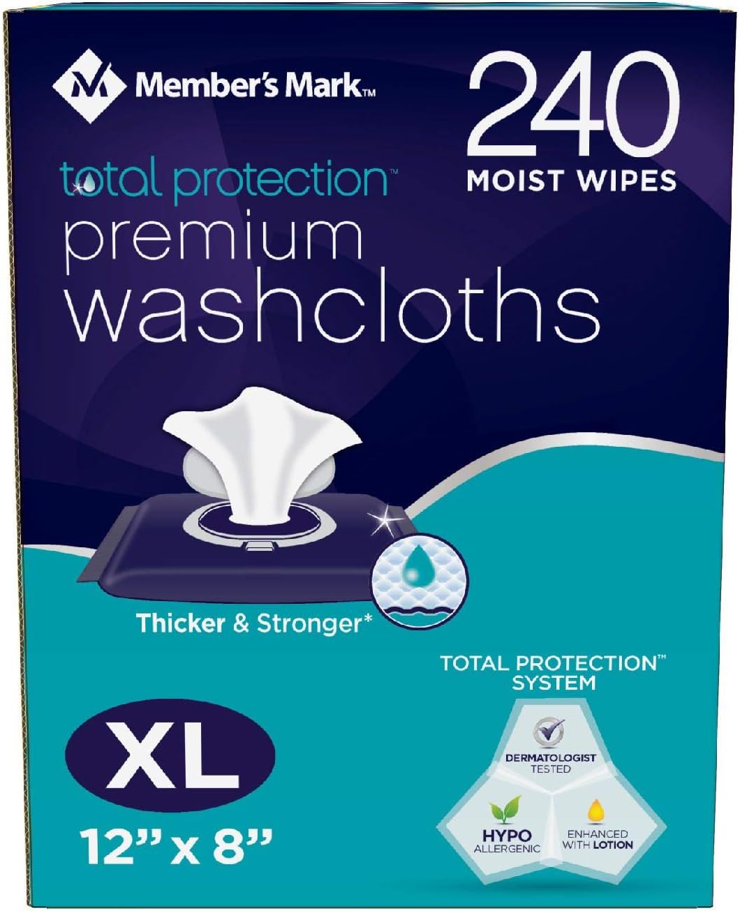 Members Mark OdfdZG Adult Premium Disposable Washcloth Value Pack, 240ct Carton (2 Pack)