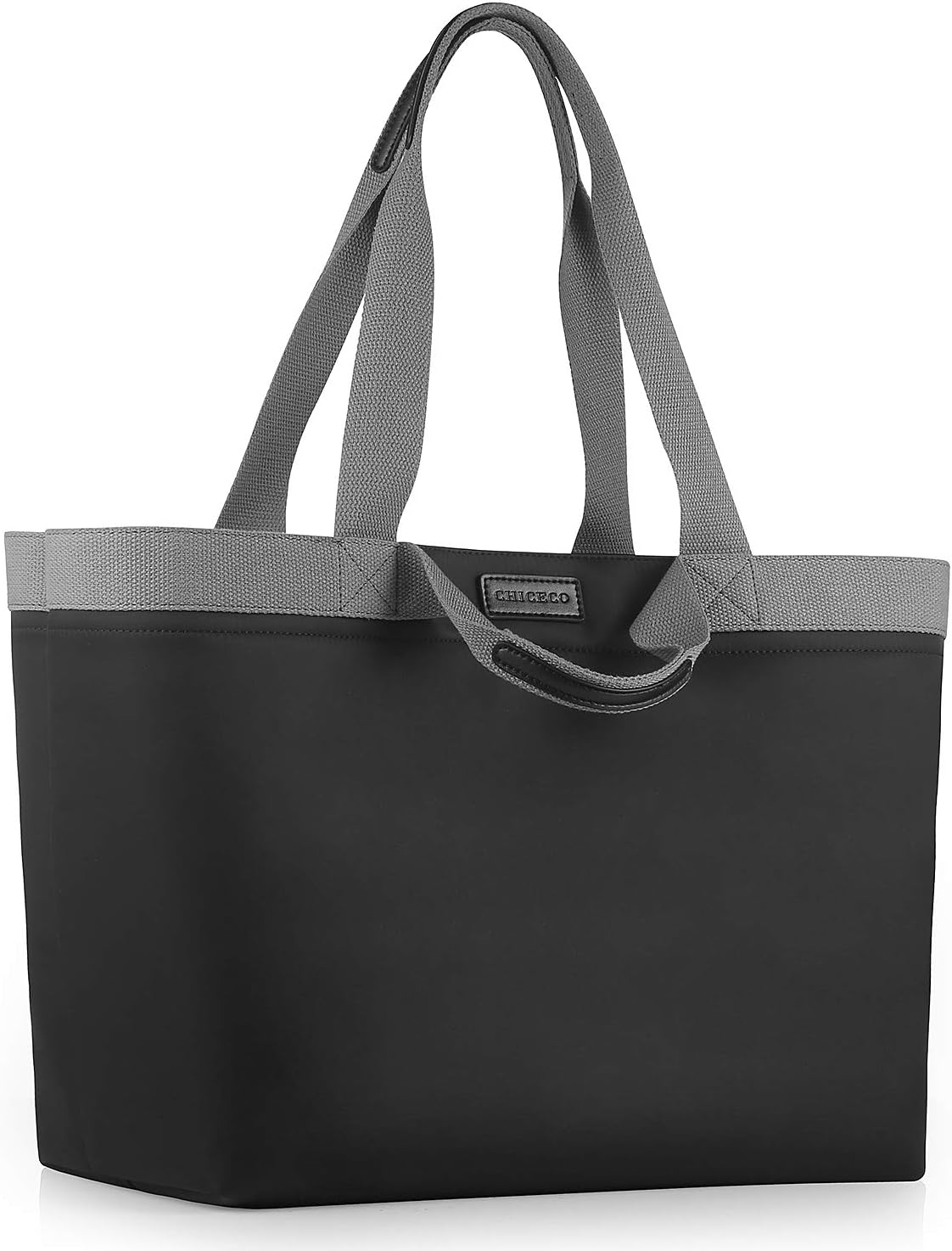 CHICECO Extra Large Women's Tote Bag for Gym Work Waterproof Nylon Beach Bag - Black Grey