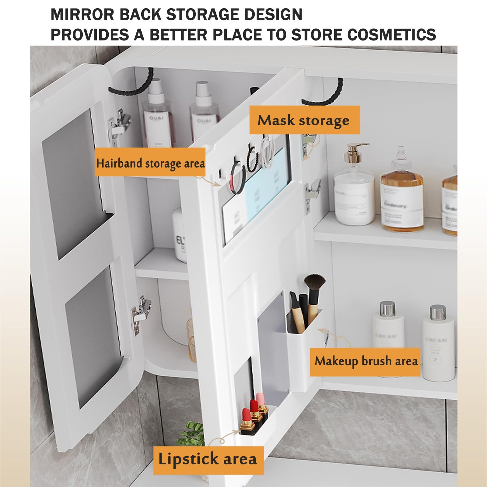 Specchio Bagno Contenitore Con Luce ，Mobile Bagno Con Specchio，Ampia Capacità Di Archiviazione, Tocco Intelligente, Design Antiappannamento, Adatto A Molteplici Scenari(Gray,70cm/27.5in)
