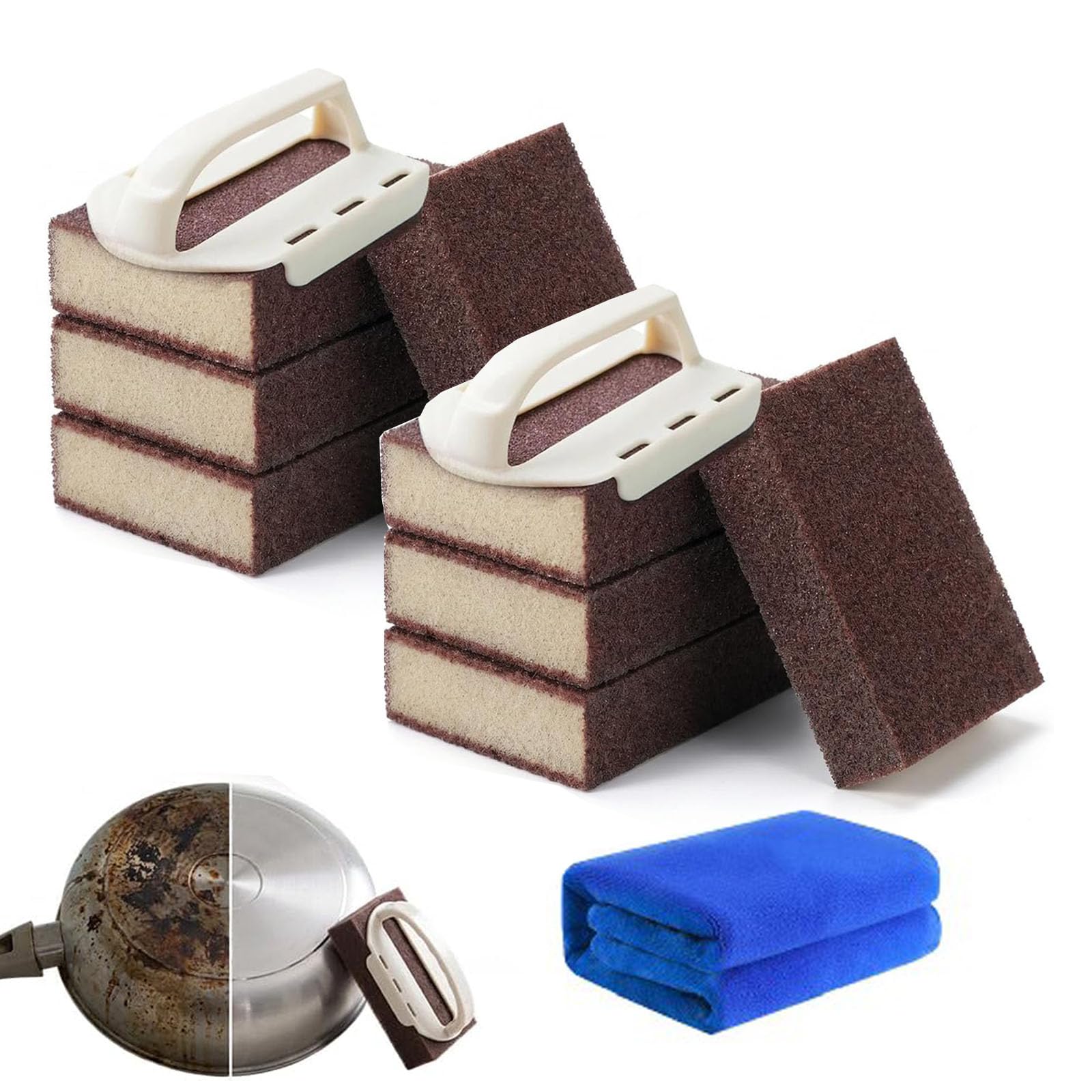 Magic Emery Cleaning Sponge with Handle, 2026 New Nano Carborundum Sponges, Emery Sponge Brush Eraser Scrub Pad, Kitchen Magic Cleaning Sponges (8Pcs)