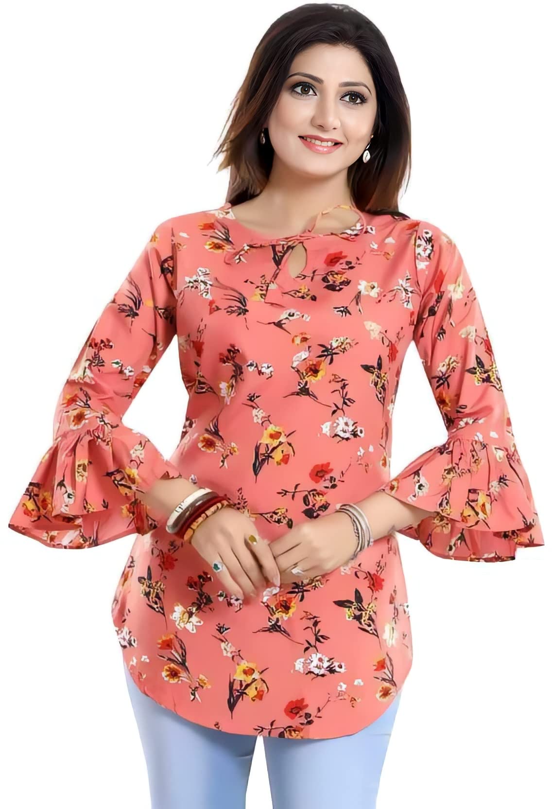 Women's Crepe Floral & Star Printed Tunic Tops Tops for Women Western Stylish Latest-image-37