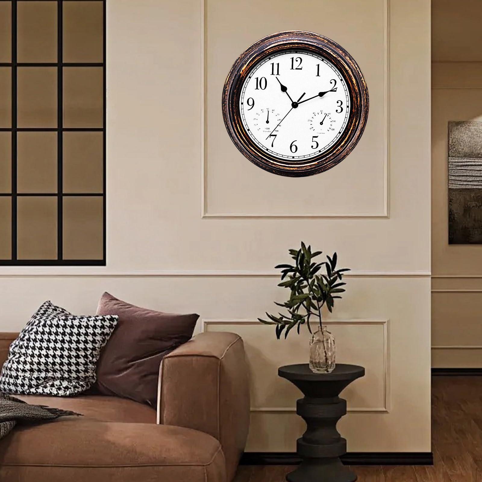 BORDEAG Orologio Da Parete, Orologio Da Giardino, Orologio Da Esterno, Per Interni Ed Esterni, Resistente Alle Intemperie, Con Termometro E Igrometro, Orologio Da Esterno Da 12 Pollici