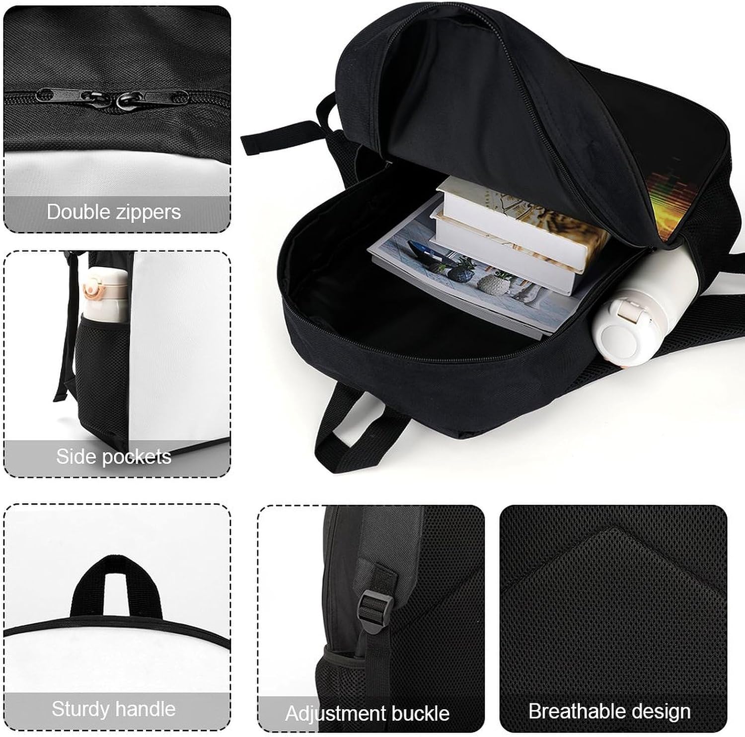 Cool Music Sound Wave Business Laptop Backpack for Women Men 17 Inch Carry on Backpack Waterproof Black Bookbag Fashion Lightweight Backpacks for Travel Hiking Camping Casual Daypack Backpacks image 4
