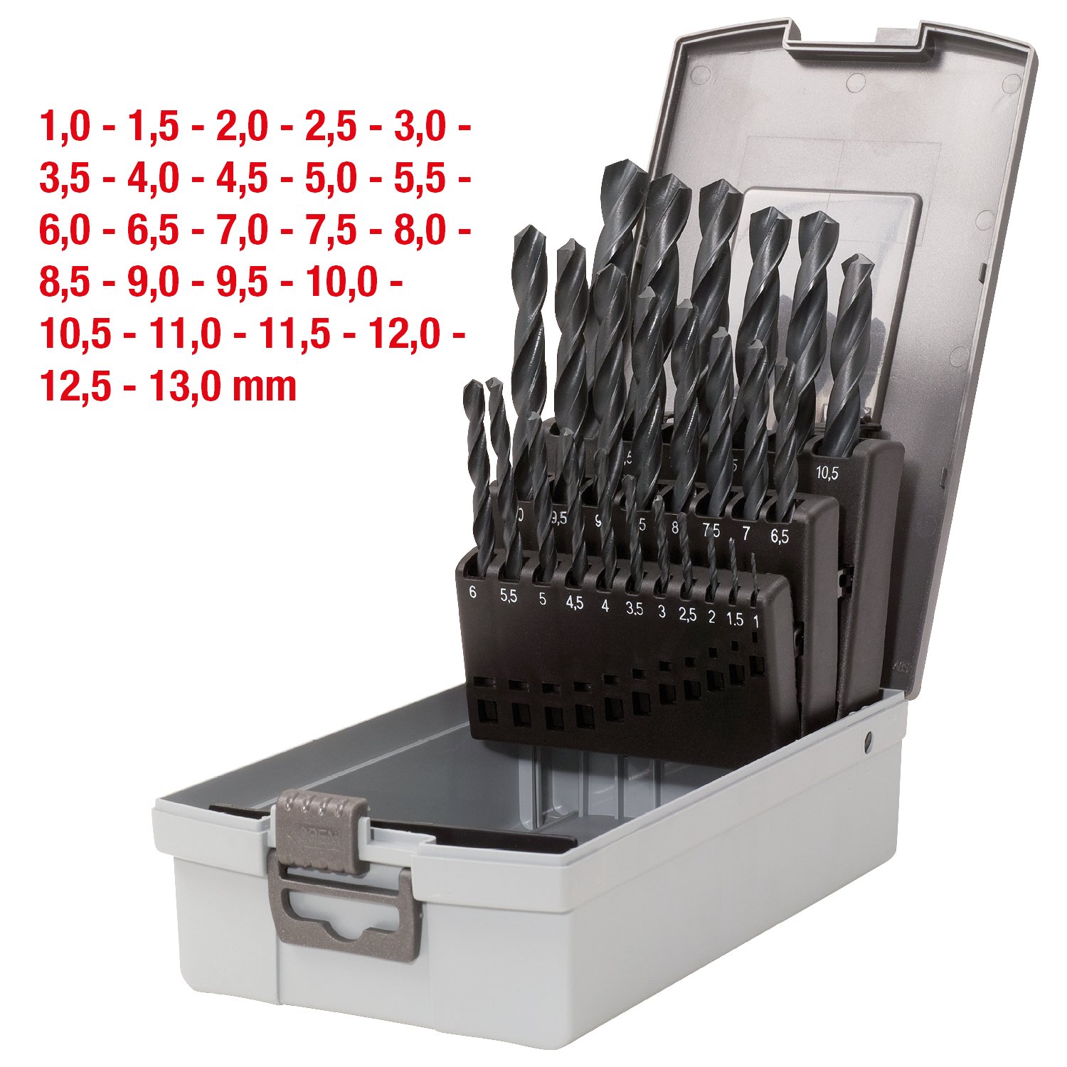 KS Tools 330.1623 Serie di Punte Elicoidali HSS-R in Cassetta di Plastica, 25 Pezzi, 1-13 mm