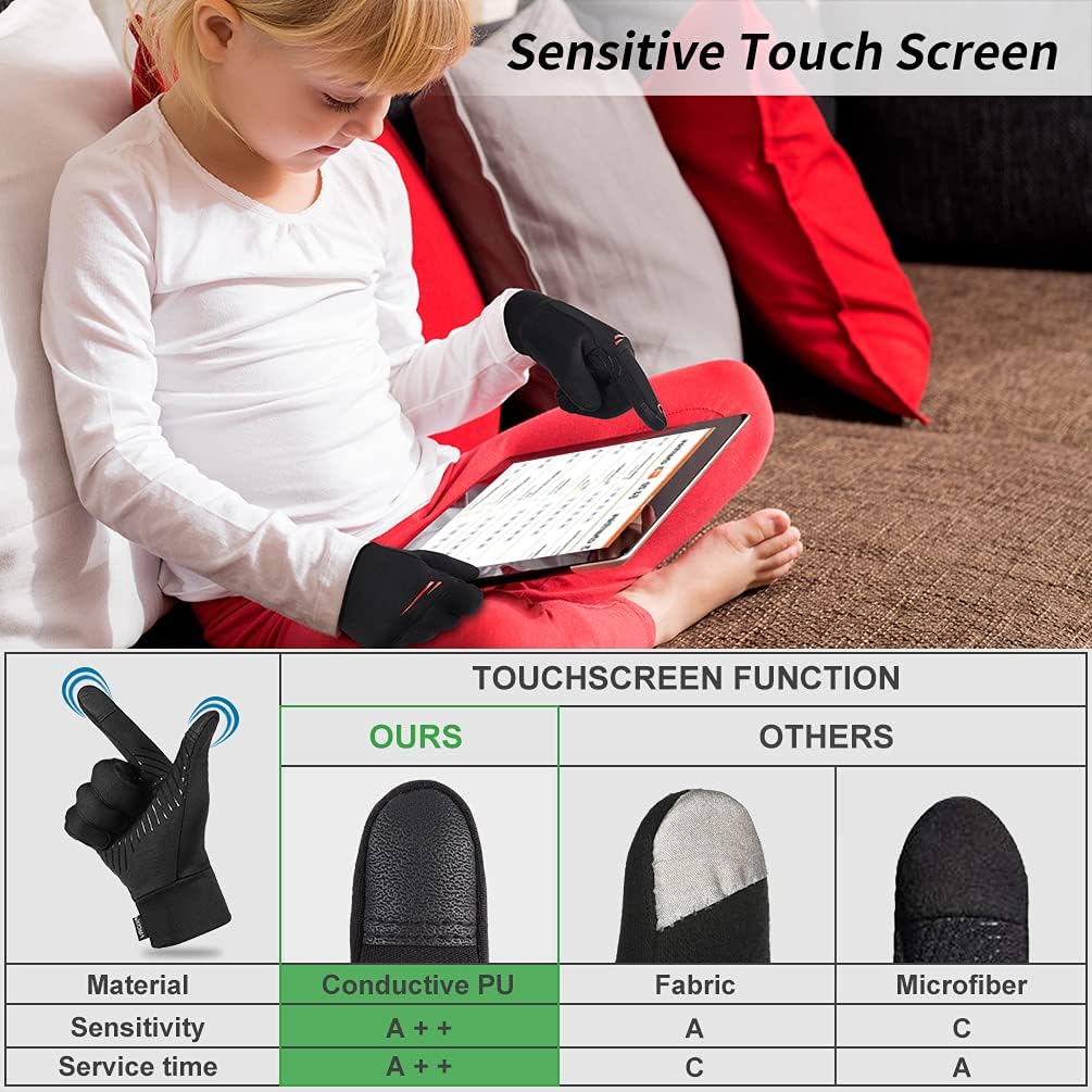 Kids Winter Touch Screen Gloves: Windproof Anti-Slip Soft Fleece Lining Warm Gloves Suitable for Age 4-10 Boy & Girl : Clothing, Shoes & Jewelry