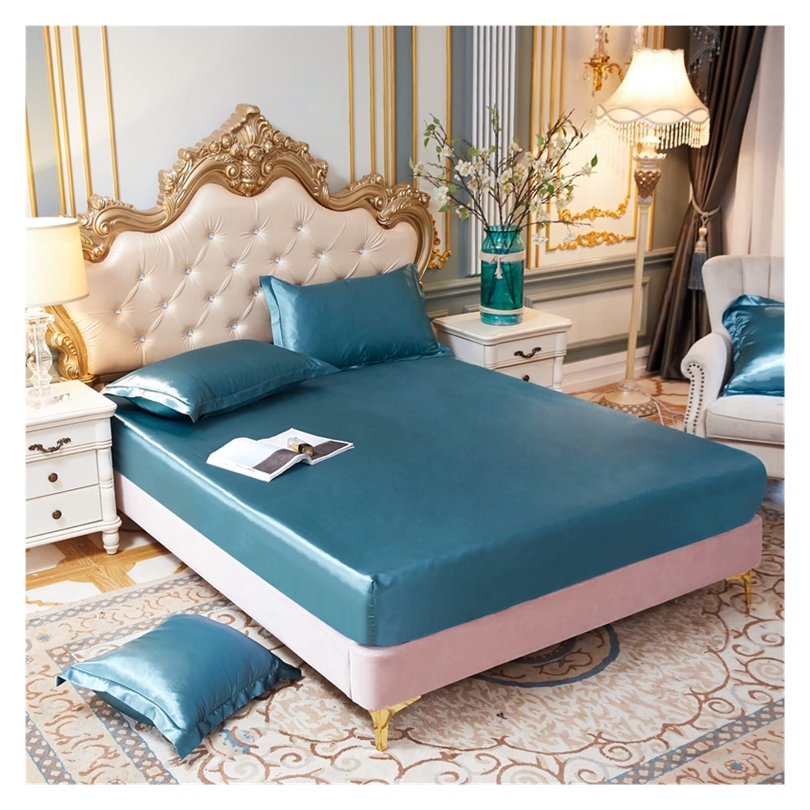 Drap-housse en satin de soie glacée Yue Guang Lan, l'excellence du linge de lit