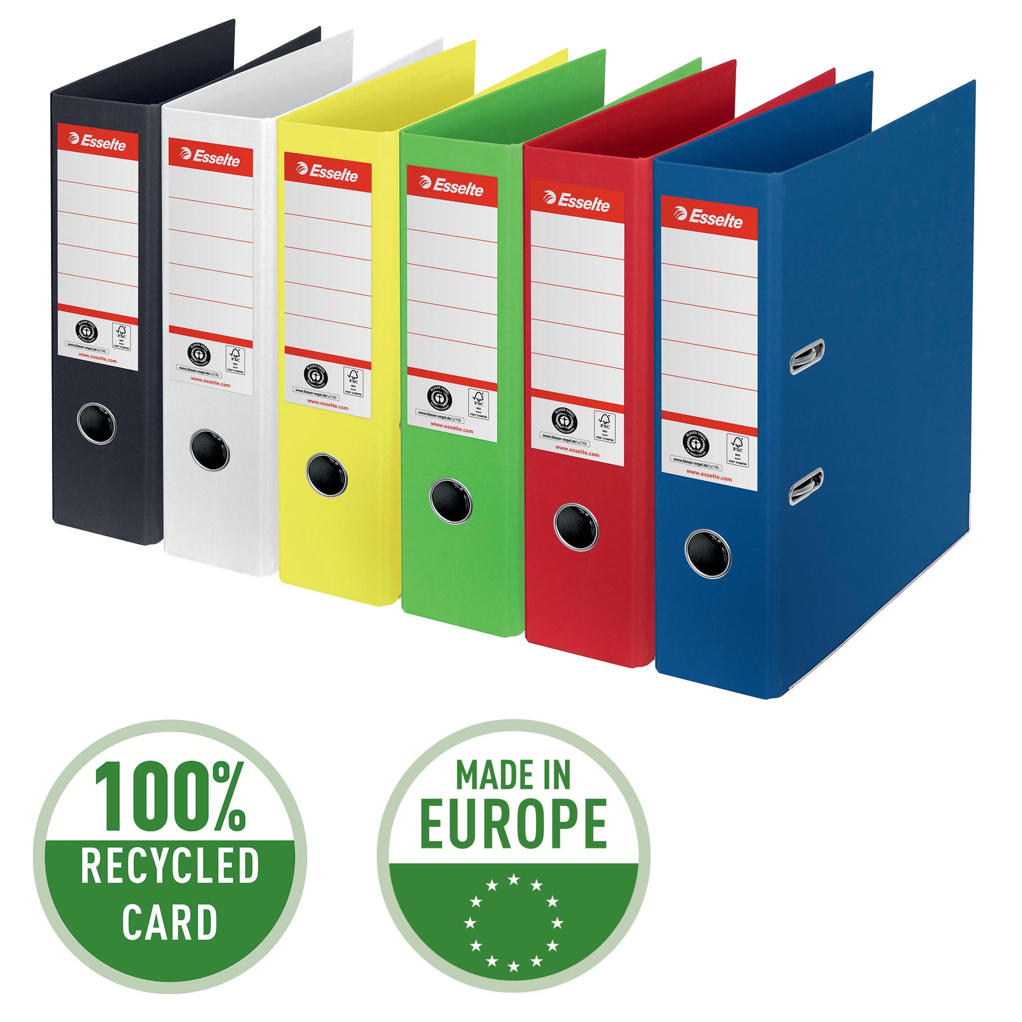 Esselte No.1 Ordner A4, 10er Set, Aktenordner 75 mm Rückenbreite, 100 % recycelbar, gelb