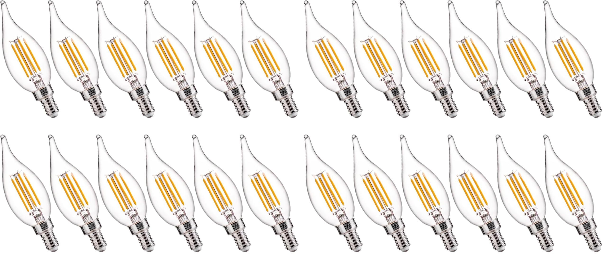FLSNT Candelabra LED Light Bulbs, CA11 LED E12 Chandelier Light Bulbs 60W Equivalent, 2700K Soft White, 550LM, 5.5W, 90+ High CRI, AC 120V, 24 Pack, Dimmable UL,CA65 Listed.