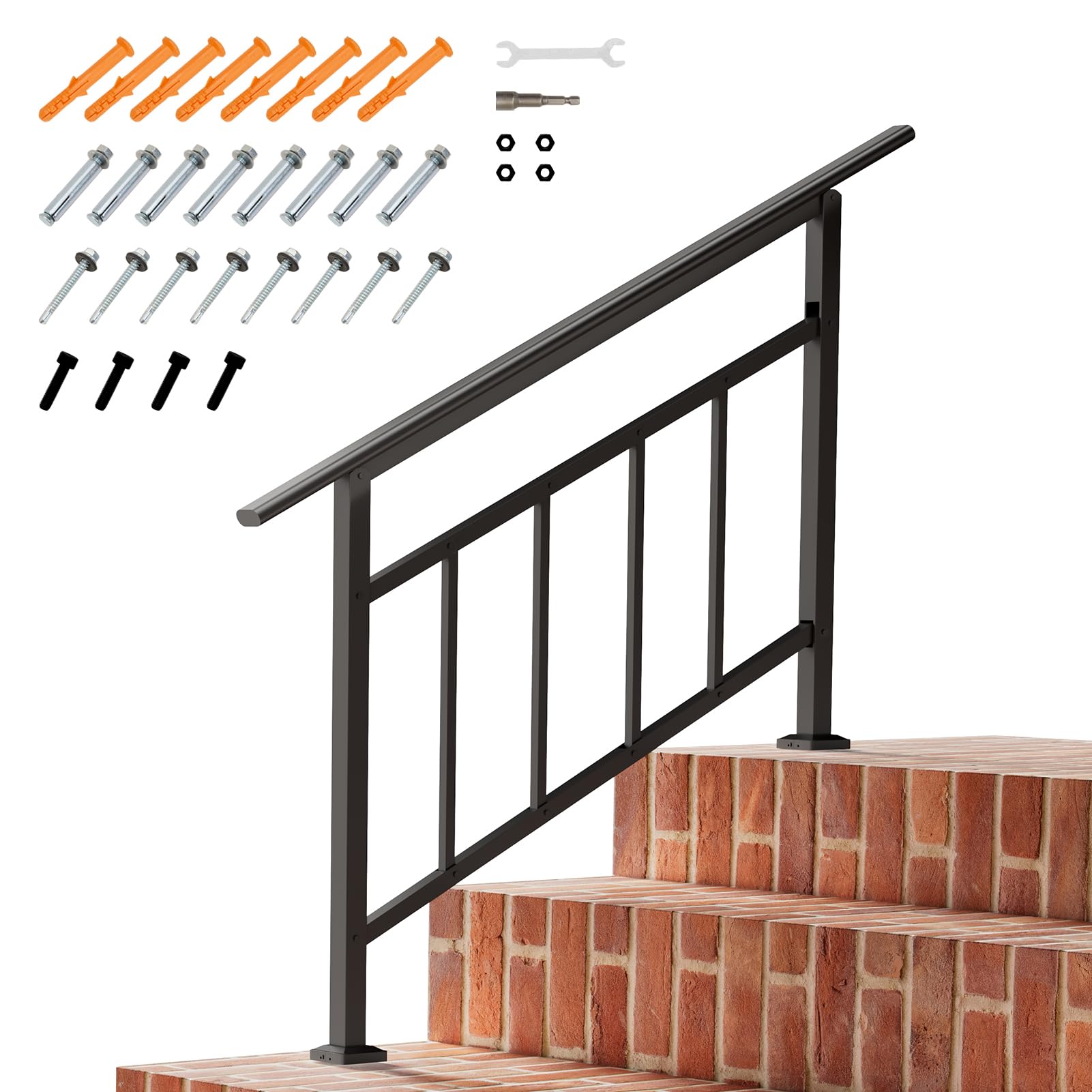 INMOZATA Hand Rails for Outdoor Steps, 1~3 Steps Handrails for Outdoor Steps, Carbon Steel Support Outdoor Grab Rails for Outside Steps Garden/Porch/Deck Exterior Hand Rails