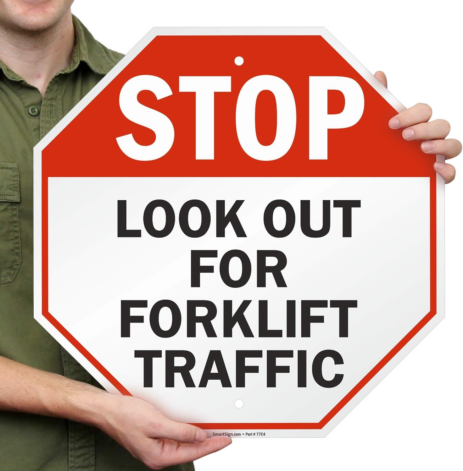 SmartSign 「Stop - Look Out For Forklift Traffic」サイン | 18インチ x 18イン