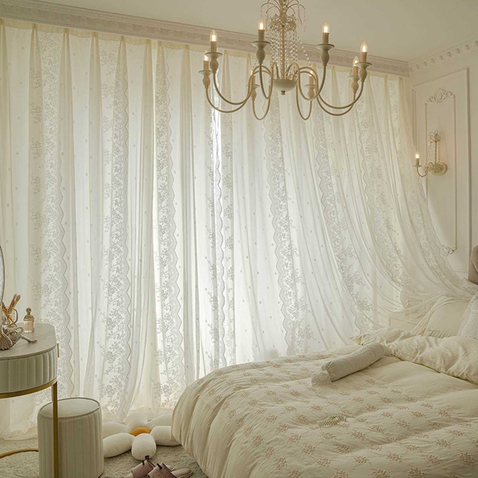 Rideau double dentelle occultant pour bloquer les regards indiscrets dans la chambre