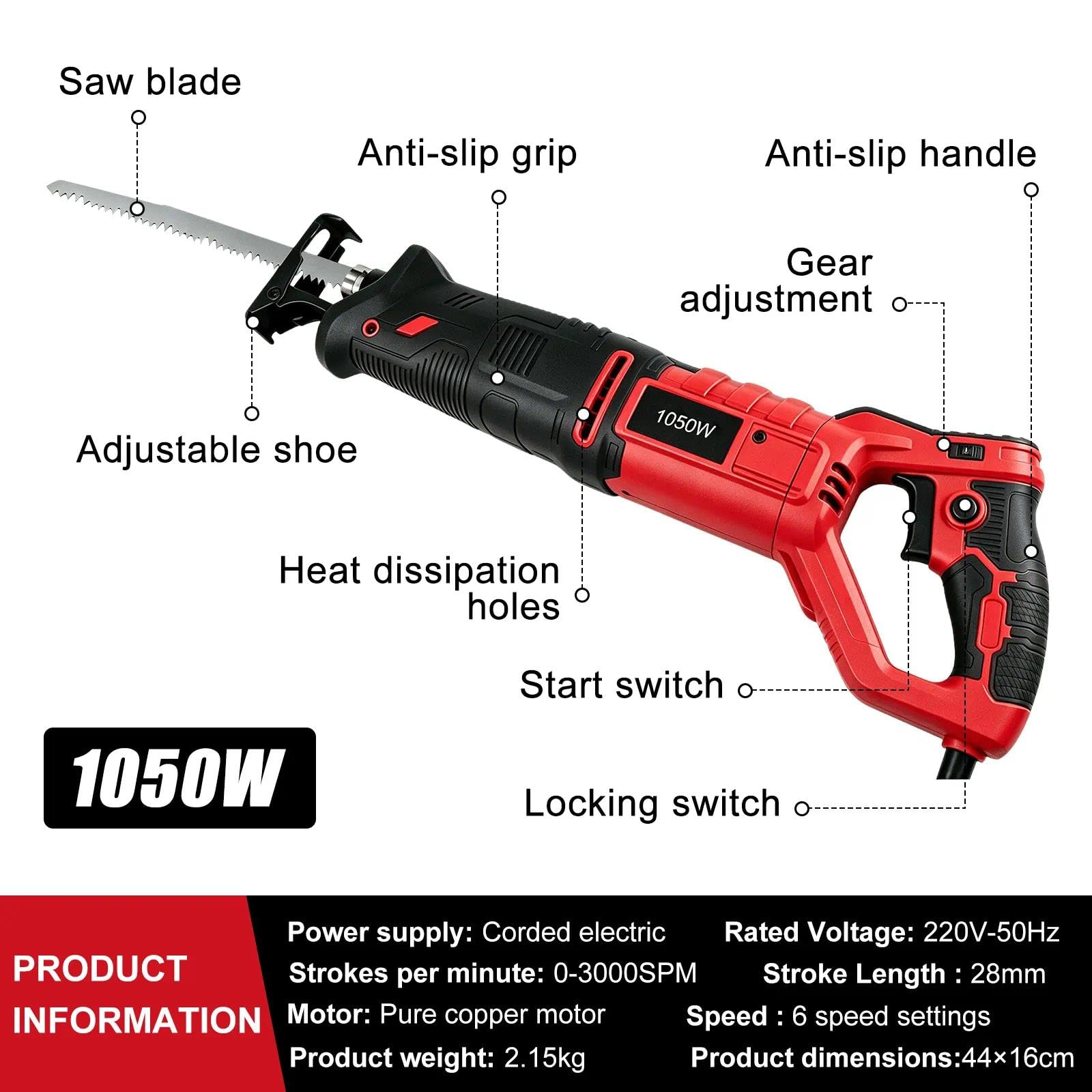 1050W Segaossa Elettrico per Carne con Lama per Sega 240mm(Rosso)