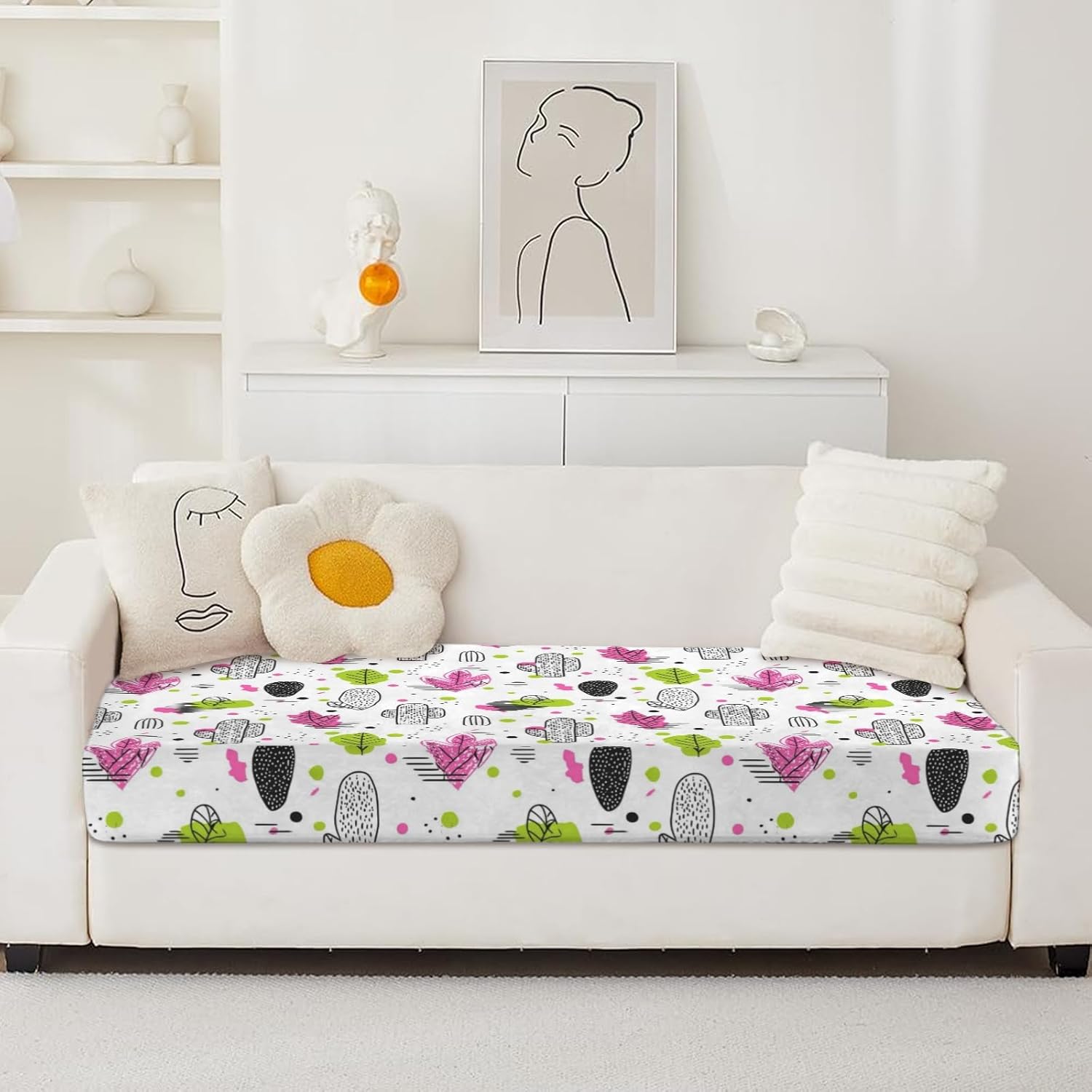 Pop Art Cacti Loveseat Covers Couch Covers for 2 Cushion Couch, 2-Piece Stretch Sofa Slipcovers Anti-Slip Washable Furniture Protectors for Dogs Pets