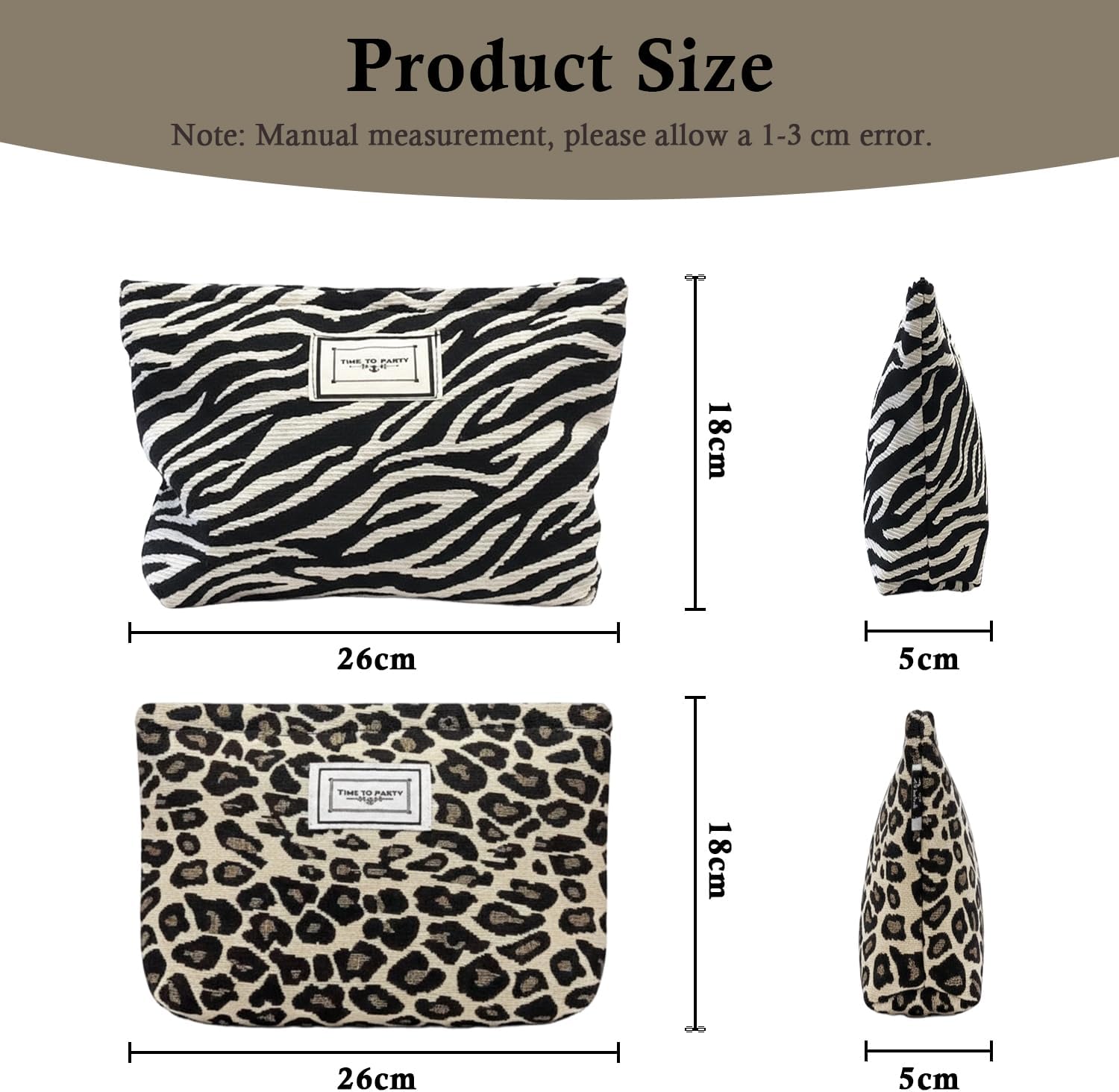 2 Pack Makeup Bag for Women, Travel Cosmetic Pouch with Zebr
