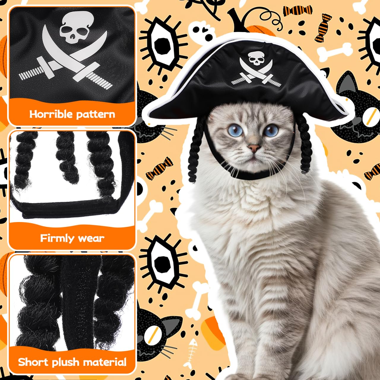 YARNOW Dog Pirate Hat Halloween Costume Black Tricorn Pet Pirate Cosplay Accessory for Party and Festive Dress-up - Image 3