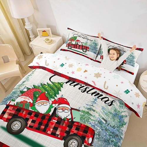 Vista 143 de Juego de funda de edredón rosa de Navidad para niñas, tamaño matrimonial, lindo juego de ropa de cama de dibujos animados de pingüino de Papá Noel