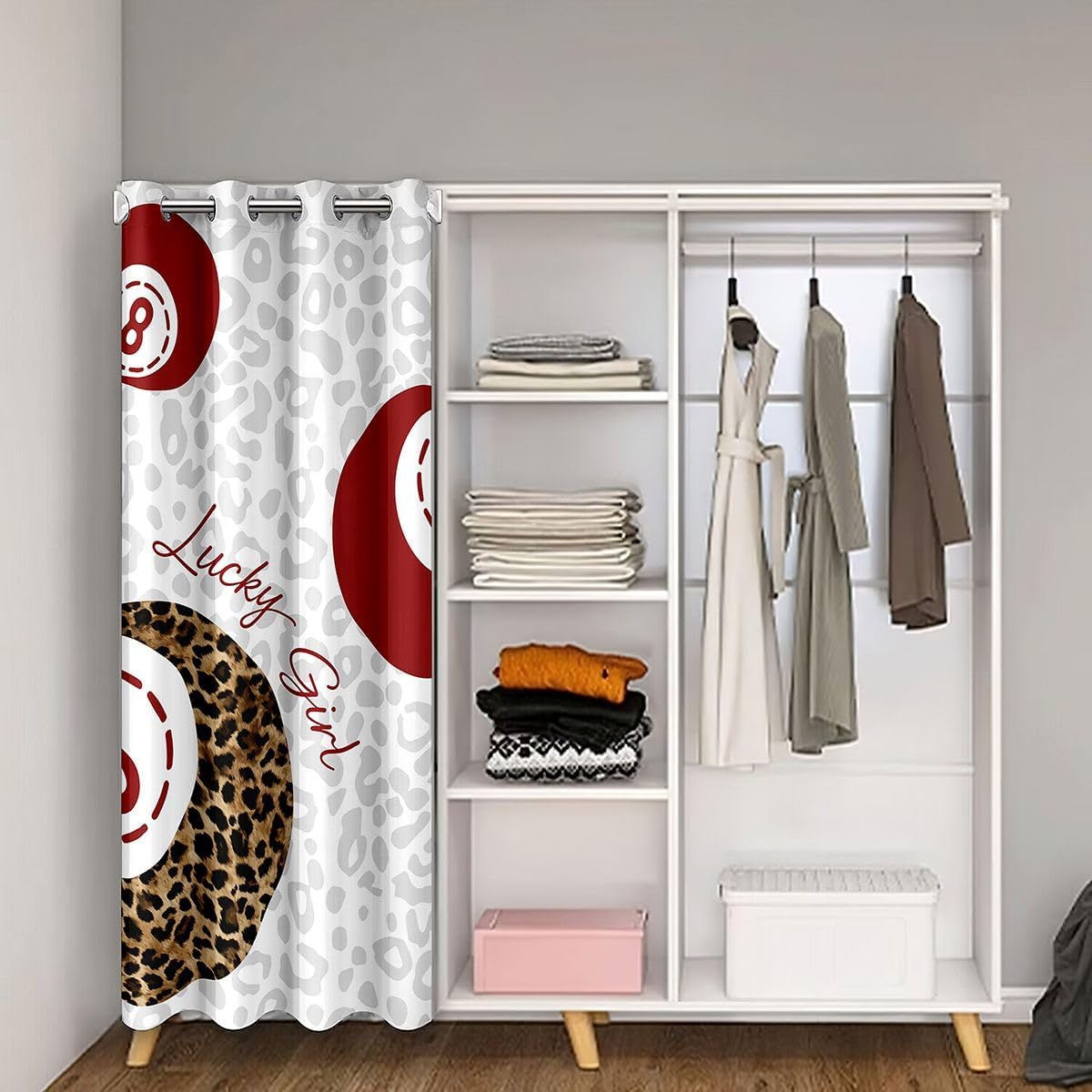 jejeloiu Lucky 8 Ball Door Curtain for Doorway Privacy Cheetah Leopard Print Closet Cover Dark Red Brown Room Divider Curtain 42" x 80" Coquette Bedroom Living Room Window Treatments