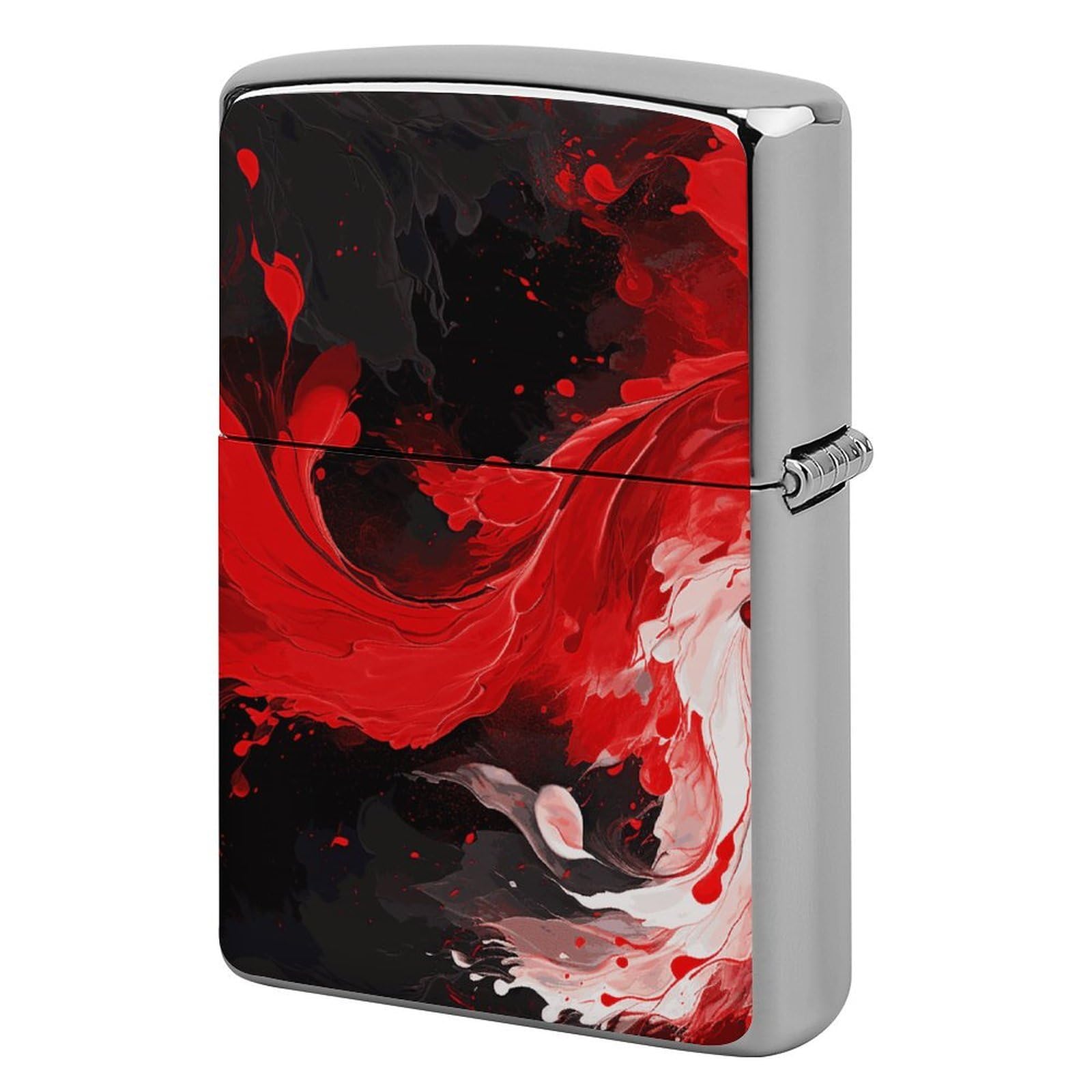 Red Black White Abstract Lighter Case Cover Vintage Metal Lighter Sleeve Reusable Lighter Protective Cover Decorative Lighter Holder Birthday Gifts for Men Women