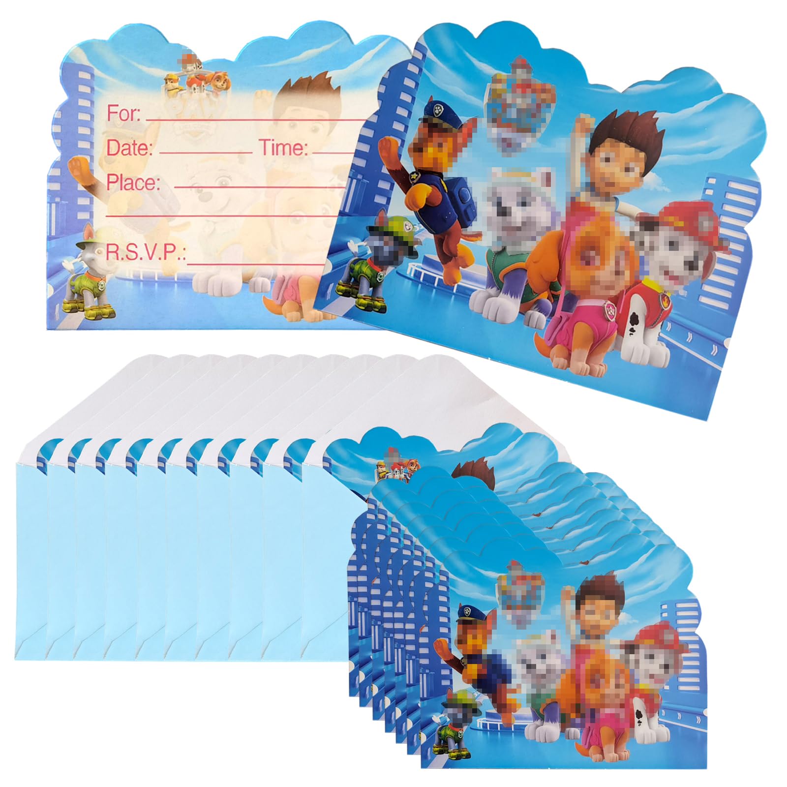 SAVITA 20 Cartes D'Invitation Anniversaire Avec Enveloppes Et Autocollants - Motif Pattes De Chien Adorables Pour Fêtes D'Enfants Filles Et Garçons