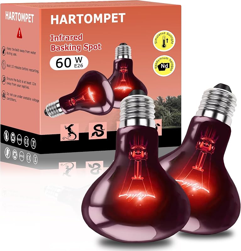Lâmpada de Aquecimento Infravermelha Vermelha para Terrário HARTOMPET HP-R63 60 W, Pacote com 2
