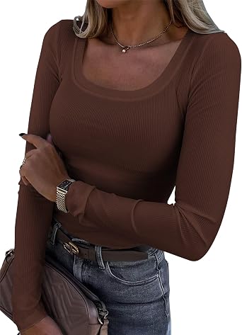 Women Short Sleeve Tops Ribbed Knit Slim Fit U Neck Top Basic Tee Shirts for Summer Casual Trendy Blouse