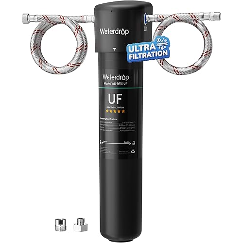 Waterdrop 15UA-UF 0.01 μm Ultra Filtration Under Sink Water Filter for Baçtёria Reduction, 𝟐 𝐘𝐞𝐚𝐫𝐬, Reduces Lead, Chlorine, Bad Taste & Odor, Direct Connect to Kitchen Faucet, USA Tech