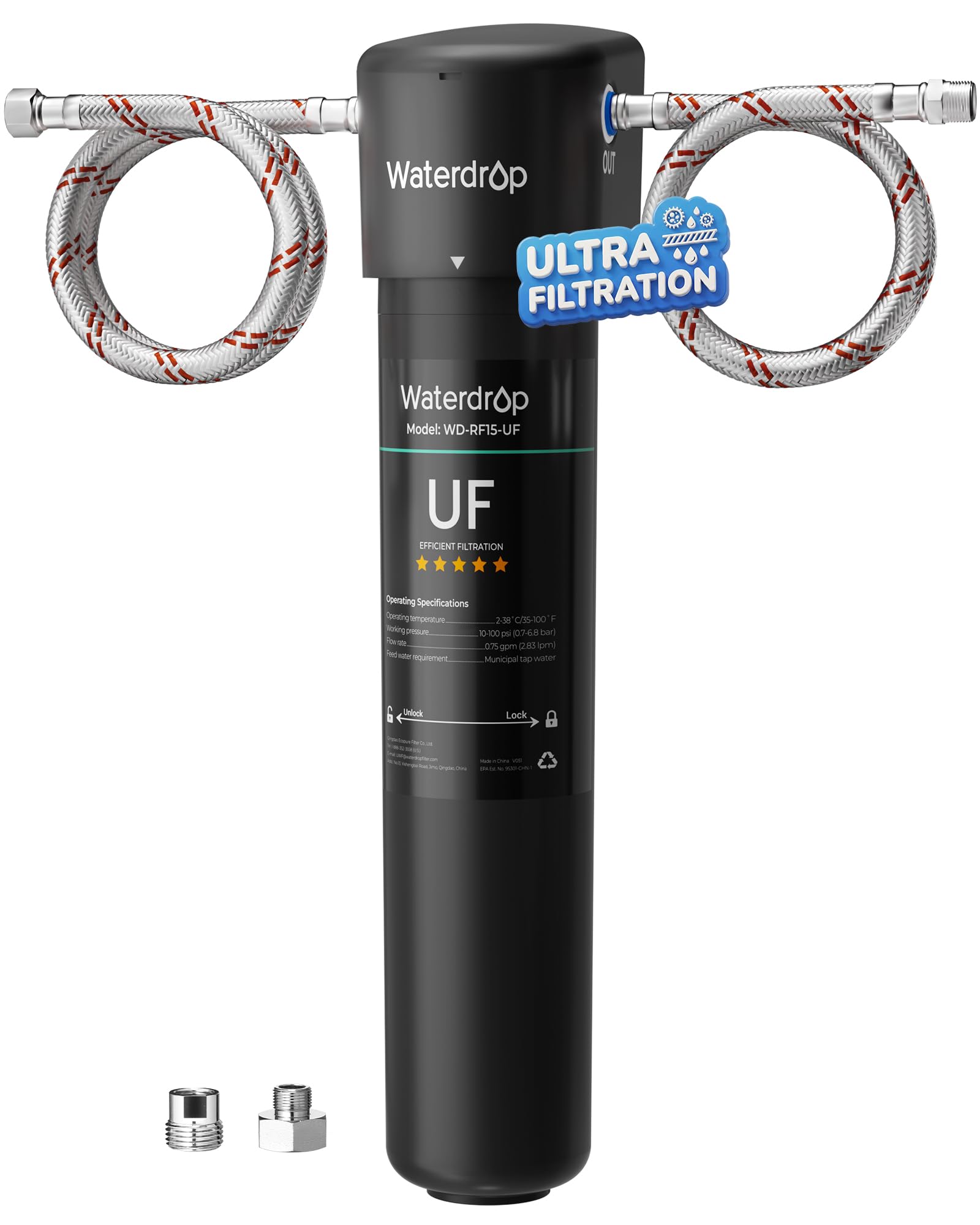 15UA-UF 0.01 μm Ultra Filtration Under Sink Water Filter System, 2 Years, Reduces Lead, Chlorine, Bad Taste & Odor, Direct Connect to Kitchen Faucet, USA Tech