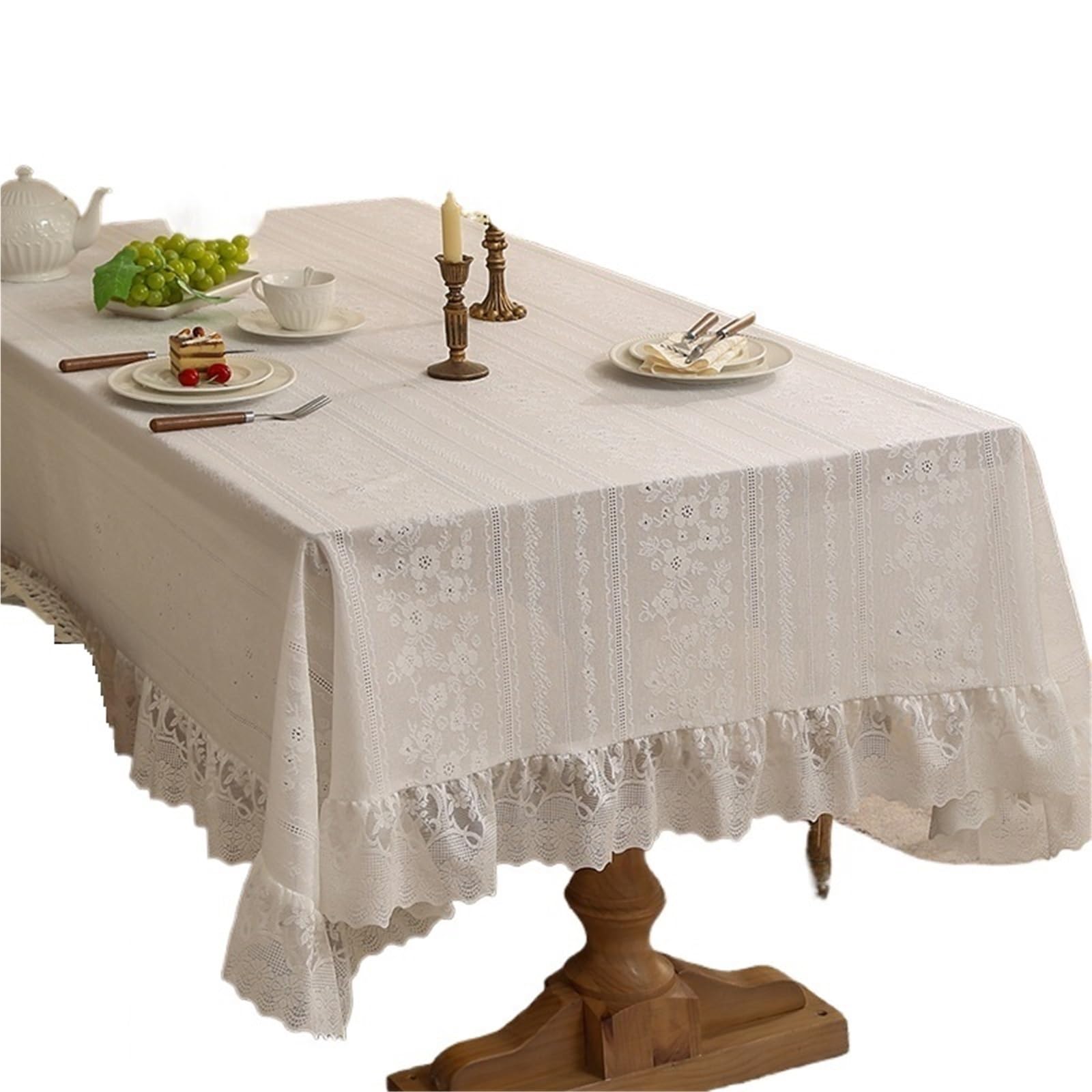 VIOLDHHJK Lace Tablecloth Lace Rectangle Tablecloth Vintage Ruffled Wedding Banquet Decoration Home Garden Party Decor(White,140X180)