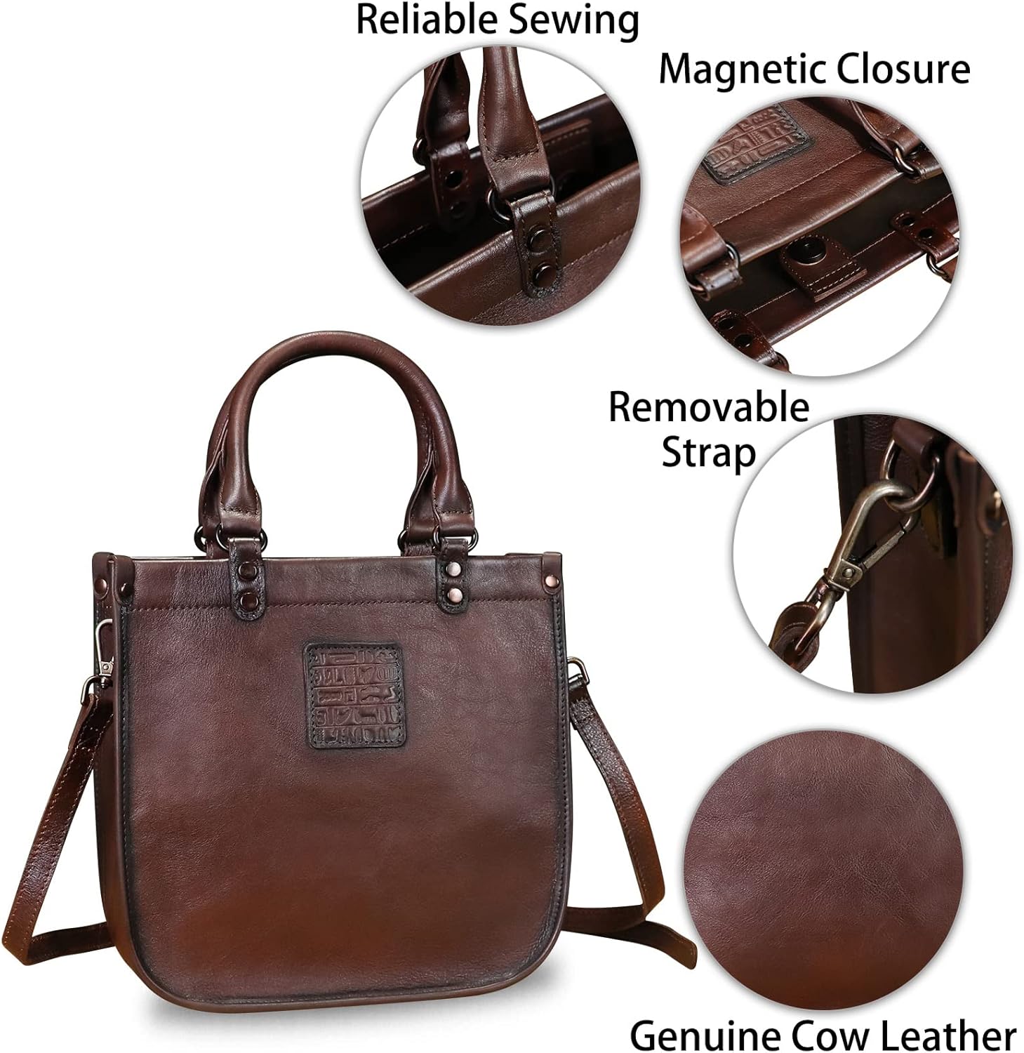 Genuine Leather Handbags for Women Vintage Real Leather Fashion Tote Bag Shoulder Bag Crossbody Bag Satchel Purse