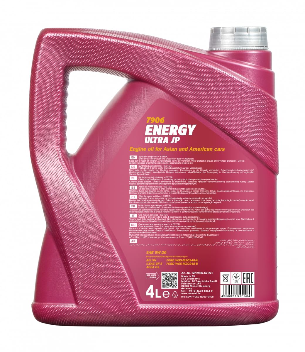 6 Liter Original MANNOL Motoröl Energy Ultra JP 5W-20 API SN Engine Oil Öl