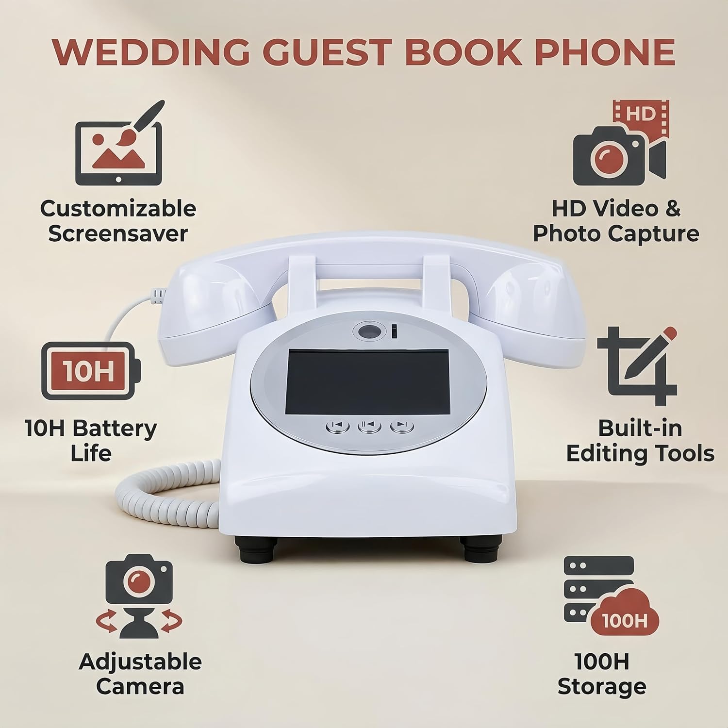 RetroVox Video & Audio Guest Book Wedding Phone Guestbook Creative Easy to Use & Fun Engagements Anniversaries Baby Showers Graduation (C Black)