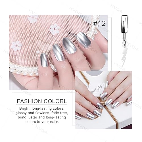 Miniatura 6 de KYDA Esmalte de uñas de espejo de 0.6 fl oz, esmalte de uñas colorido brillante para arte de uñas, pegamento de uñas con efecto espejo duradero,