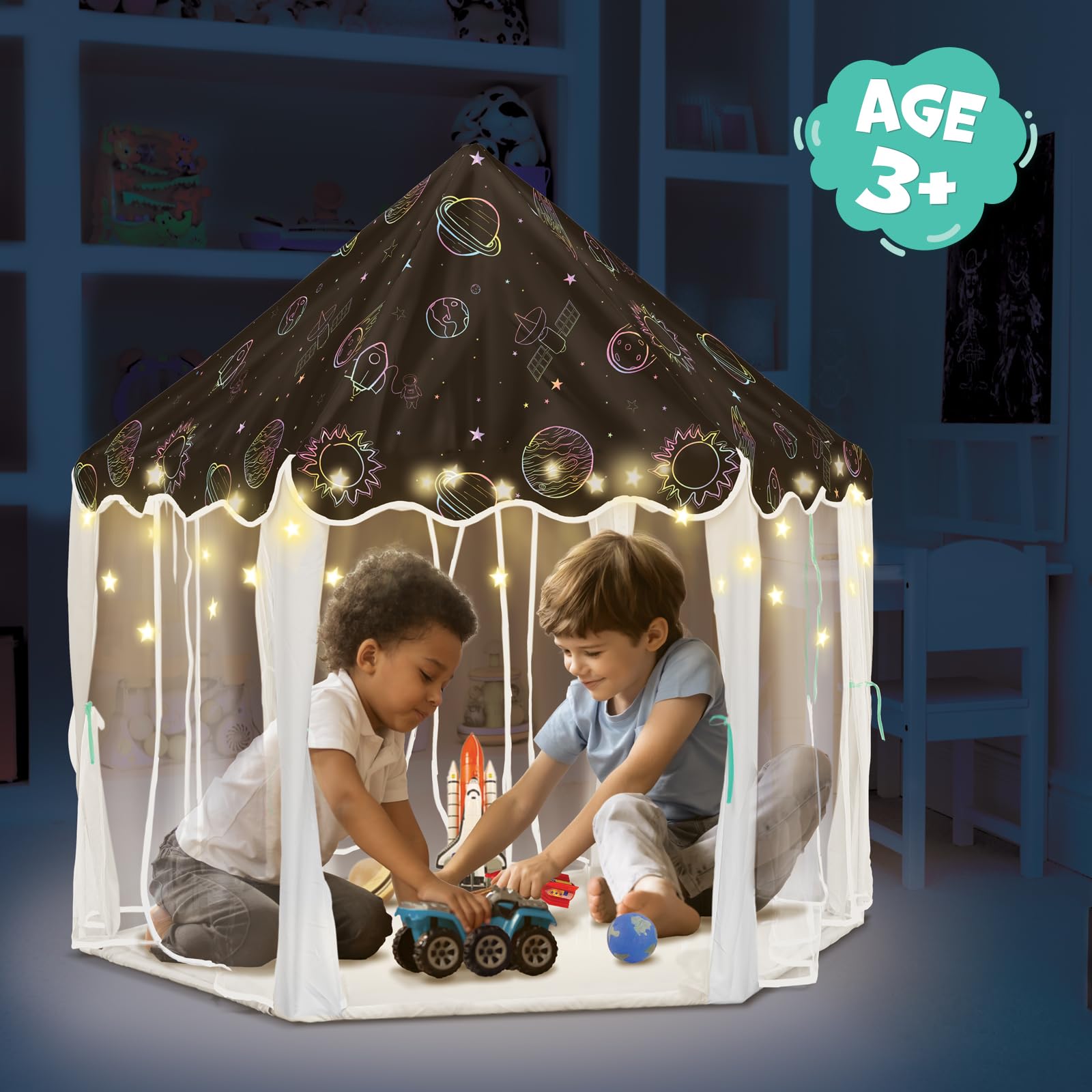 Heyu! Galaxy Adventure Tent Playhouse Play Tent with Star Lights and Carrying Case, Indoor and Outdoor Toys, Kids Galaxy Fort Castle for Children Gifts