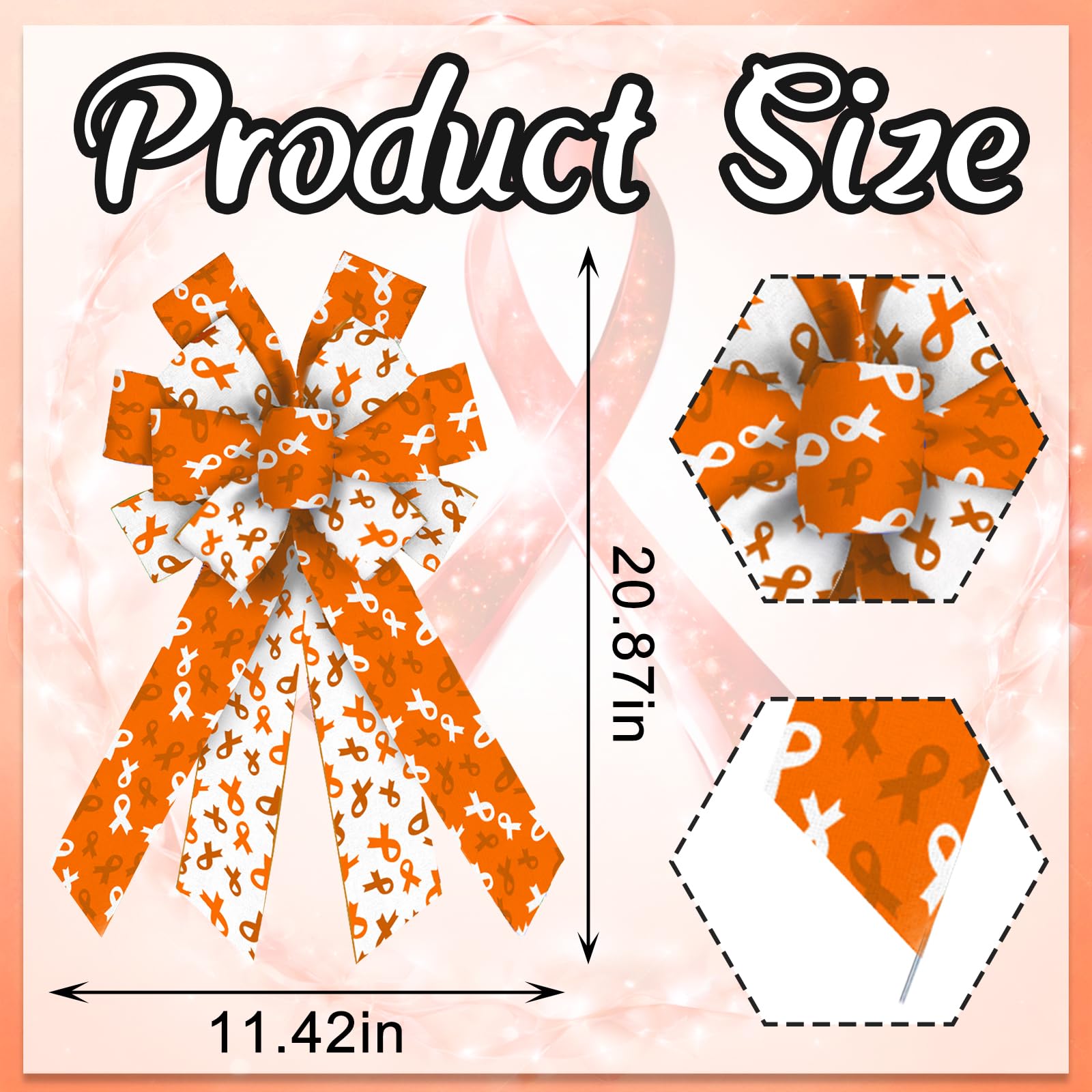 ABTOLS Large Cancer Awareness Wreath Bow, Leukemia Cancer Awareness Bow for Wreath Fight Cancer Decoration Bows for Front Door Orange Bows for Cancer Awareness Party Indoor Outdoor Decor