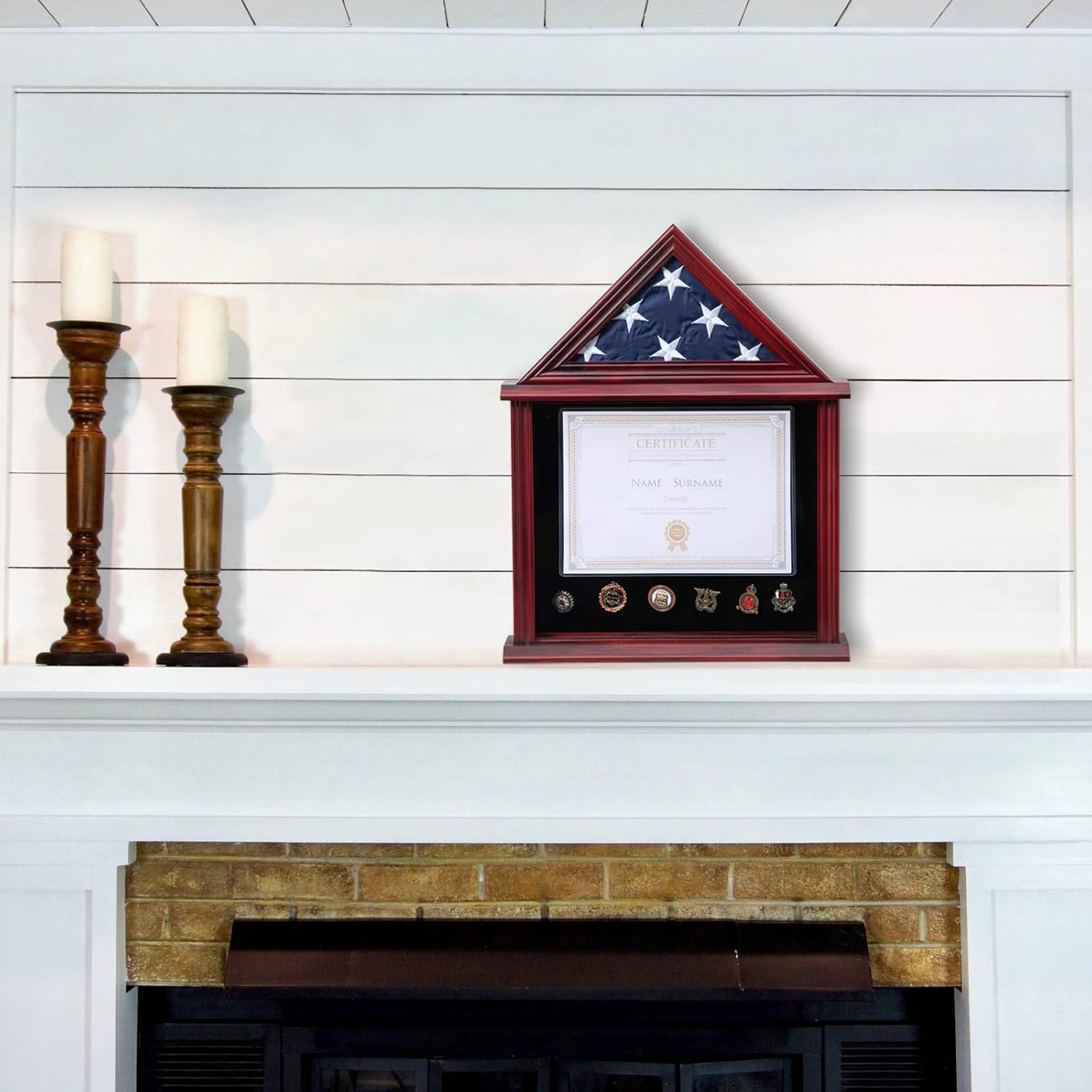 Solid Wood Flag Display Case Military Shadow Box Fit a Folded 3'x5' Flag for Army Navy Air Force Veteran Flag American Military Flag Display Case with Certificate Holder, Mahogany