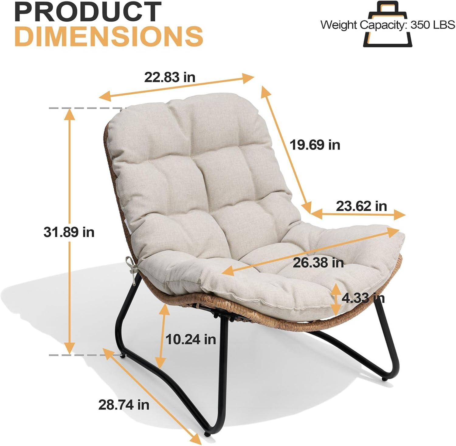 Crestlive Products Outdoor Loveseat 2PCS, 1 Seater Outdoor Couch with Soft Cushion, All-Weather Boho Rattan Patio Furniture for Balcony, Poolside, Backyard, Porch (Beige)