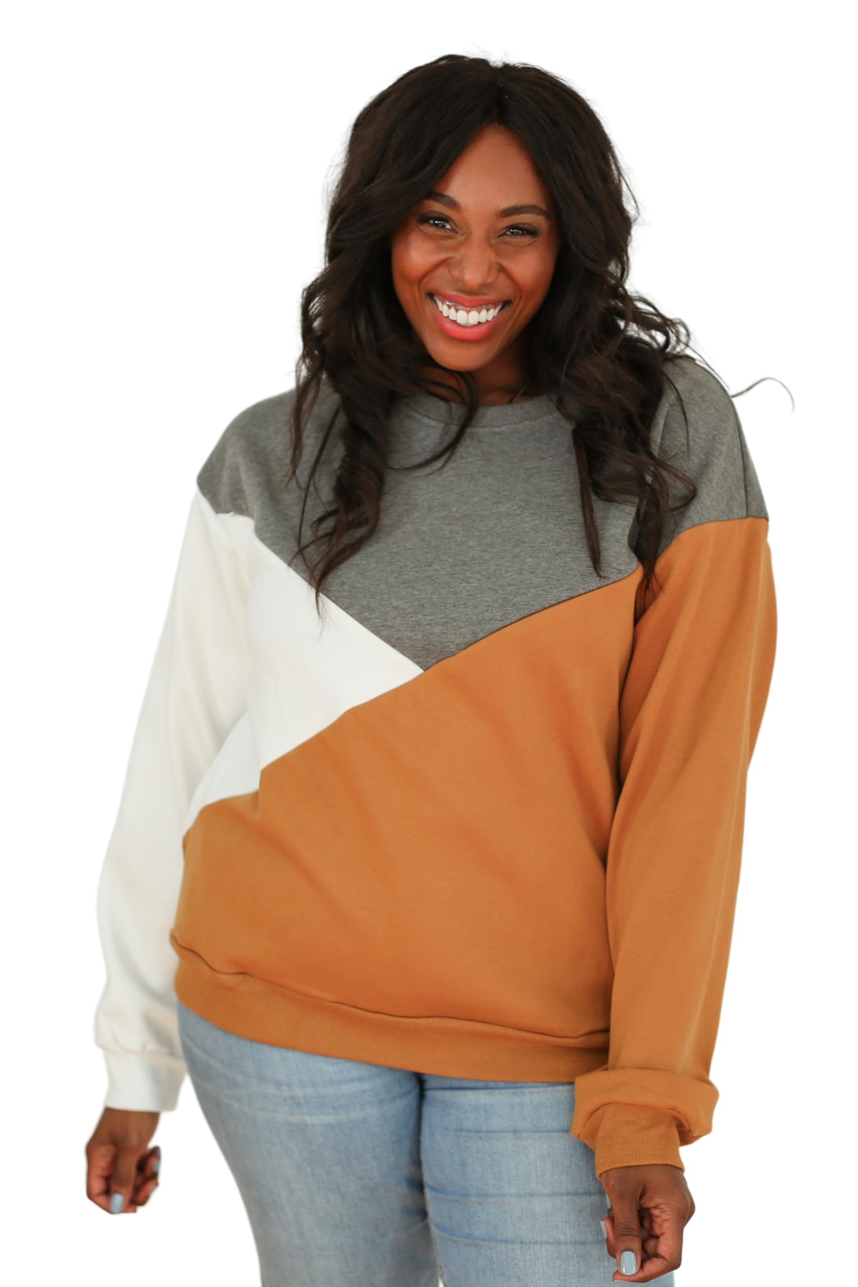 Movemama Damen Still-Sweatshirt Colorblock diagonaler Reißverschluss Velours-Innenseite