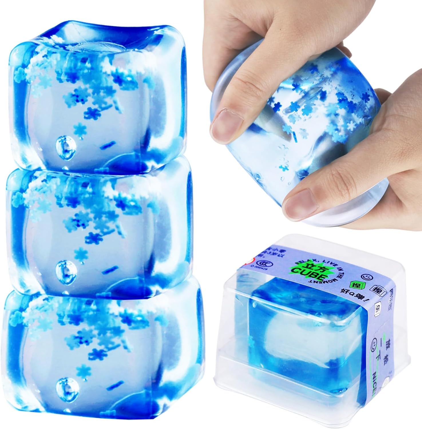 3Pcs Stress Balls Ice Cube Fidget Sensory Cube for Autism ADHD Squeeze Balls Anxiety Relief for Adults
