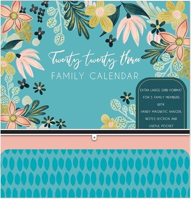 2023 Calendar A3 Family Organiser Month to View Wall Planner -Extra Large Grid Format For 5 Family Members With Handy Magnetic Hanger, Notes Section And Useful Pocket (Floral)