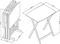 Vista 3 de Juego de 5 mesas plegables XL de gran tamaño (4 bandejas, 1 soporte), bandejas para comer de 4 con soporte, mesa de comedor plegable