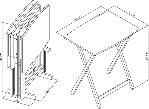 Miniatura 3 de Juego de 5 mesas plegables XL de gran tamaño (4 bandejas, 1 soporte), bandejas para comer de 4 con soporte, mesa de comedor plegable para