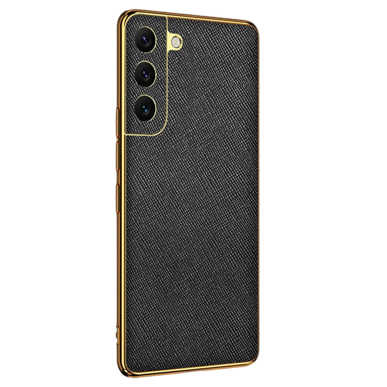 Funda para Samsung Galaxy S22/S22 Plus/S22 Ultra, Funda de Cuero Genuino con Protección de la Cámara, Cáscara Ligera y Fina Galvanizada Todo Incluido,Negro,S22 6.1"