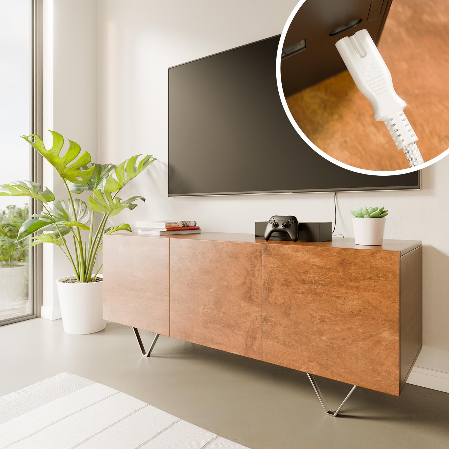 deleyCON 2m Cavo di Alimentazione Elettrico Spina Euro Tipo c a C7 (in Nylon) Connettore Piatto 2,5A per Presa C8 TV Soundbar PS4 PS5 Alimentatori Piccoli Elettrodomestici ecc. - Bianco - 5