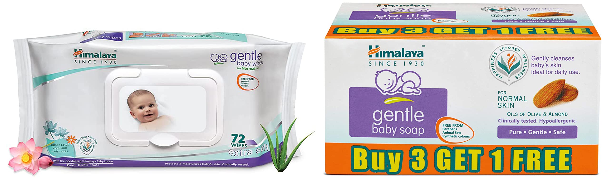 Himalaya Gentle Baby Wipes, 72 Wipes,White & Gentle Baby Soap (4N*75g)-image-47