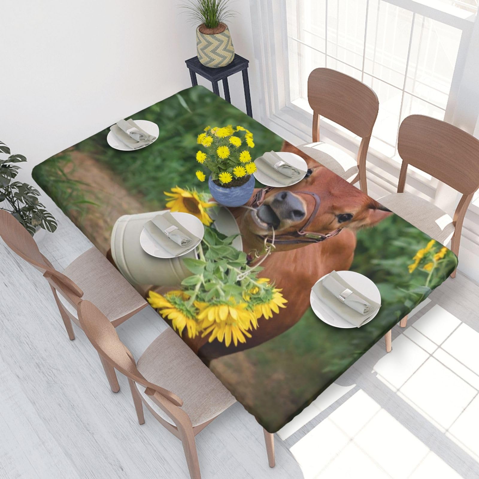 BNVSADC cow in sunflowers Printed 4FT Tablecloth 122x76 CM Polyester Kitchen Water Resistant Table Cloth Dining Table Decoration Table Covers