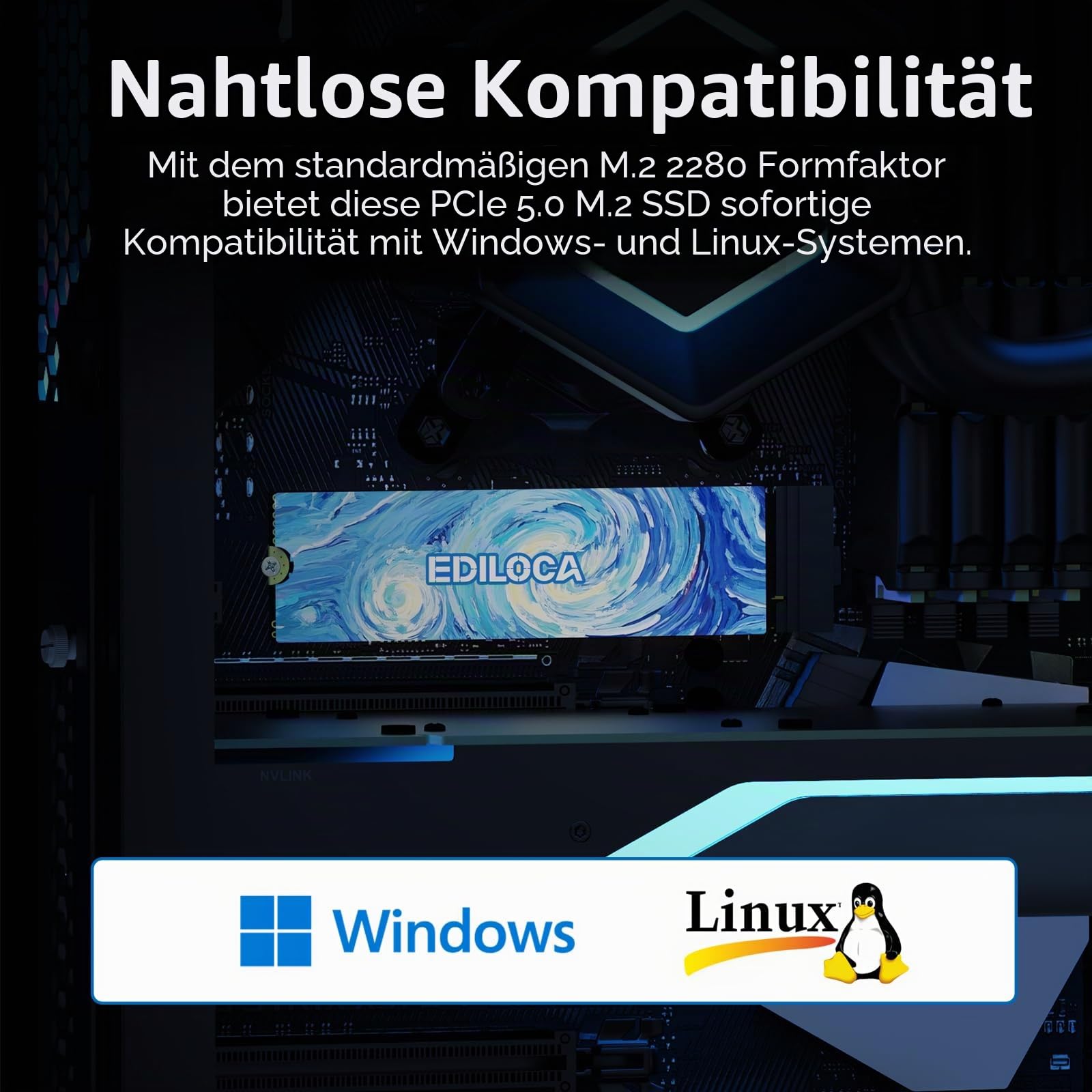 Ediloca EN1400 PRO NVMe M.2 SSD 2TB, PCIe 5.0, 14,000 MB/s Read, 1,0000 MB/s Write,1400TBW (Written terabytes), Internal SSD for Gaming, Video Editing and AI