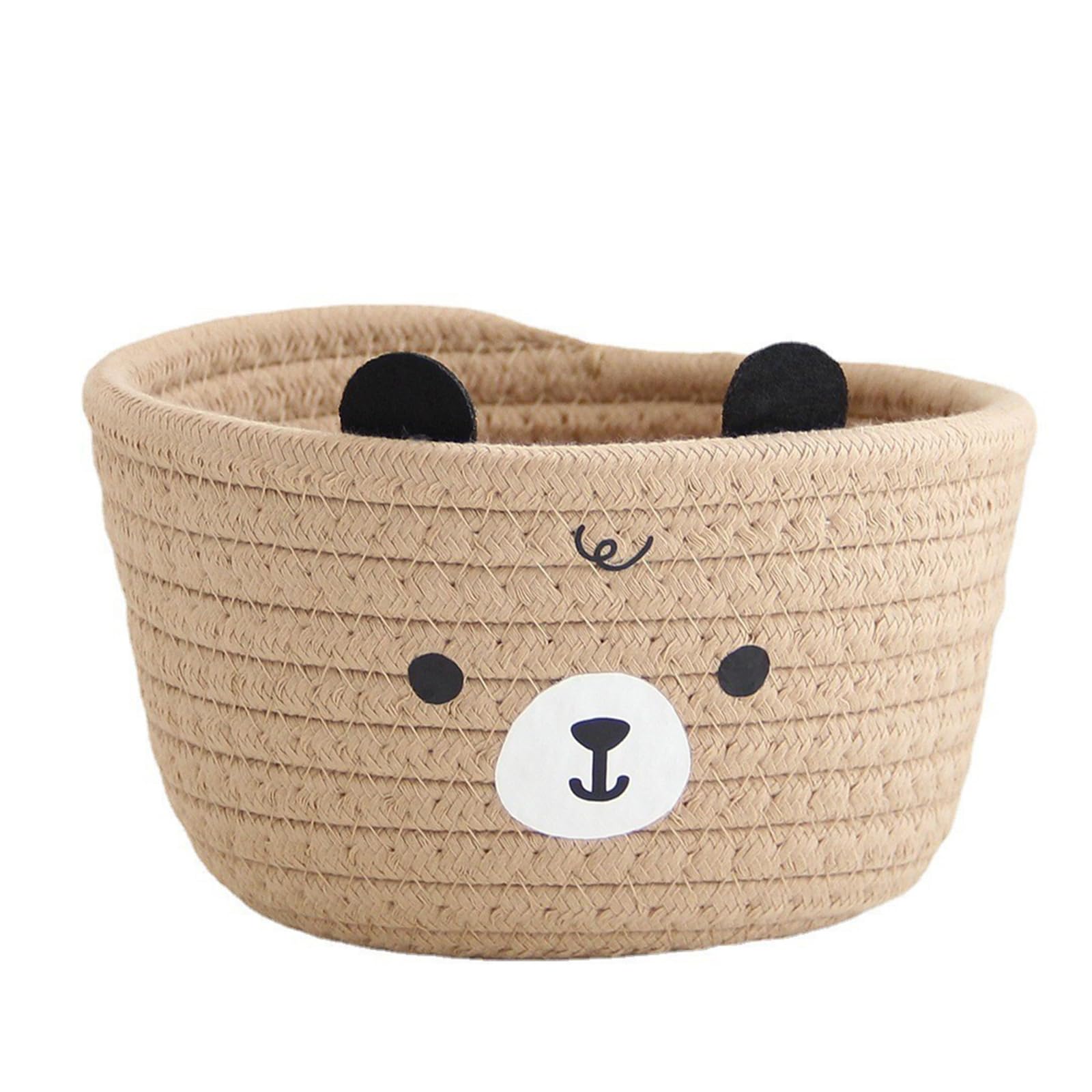 Uqezagpa Lovely Bear and Pandas Pattern Sturdy Cotton Rope Storage Basket Accessory for Toy Clothes Household Organizers Clothes Storage Solution